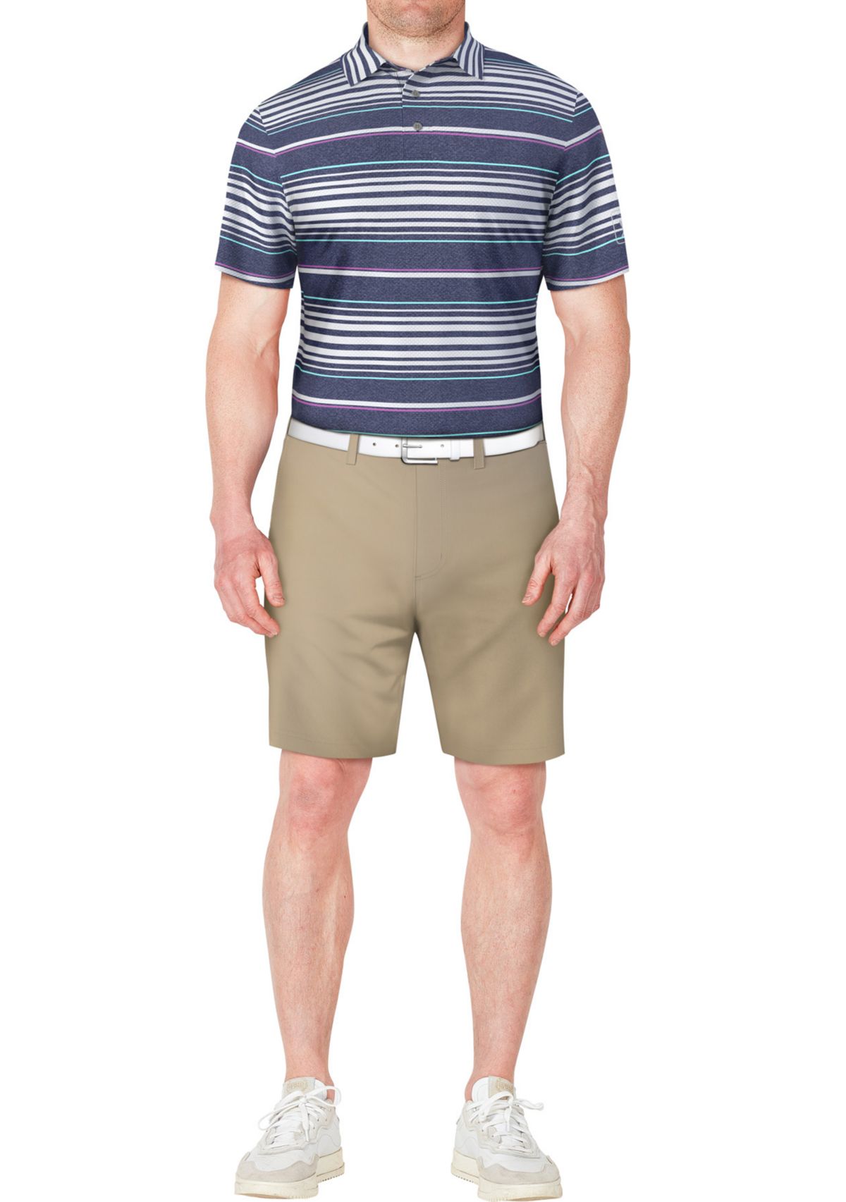 Mens Short Sleeve Allover Stripe Printed Polo Shirt 