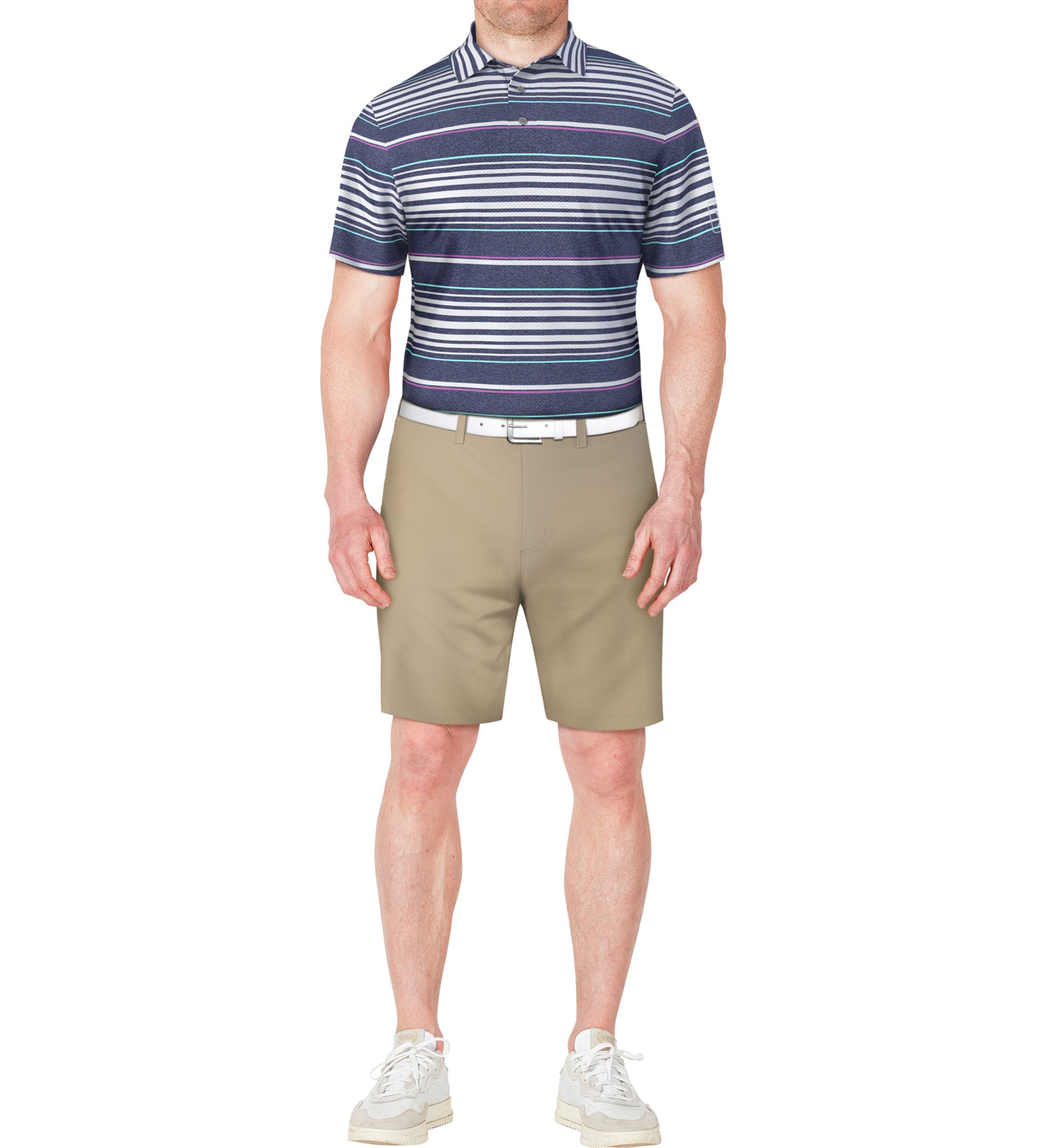Mens Short Sleeve Allover Stripe Printed Polo Shirt 