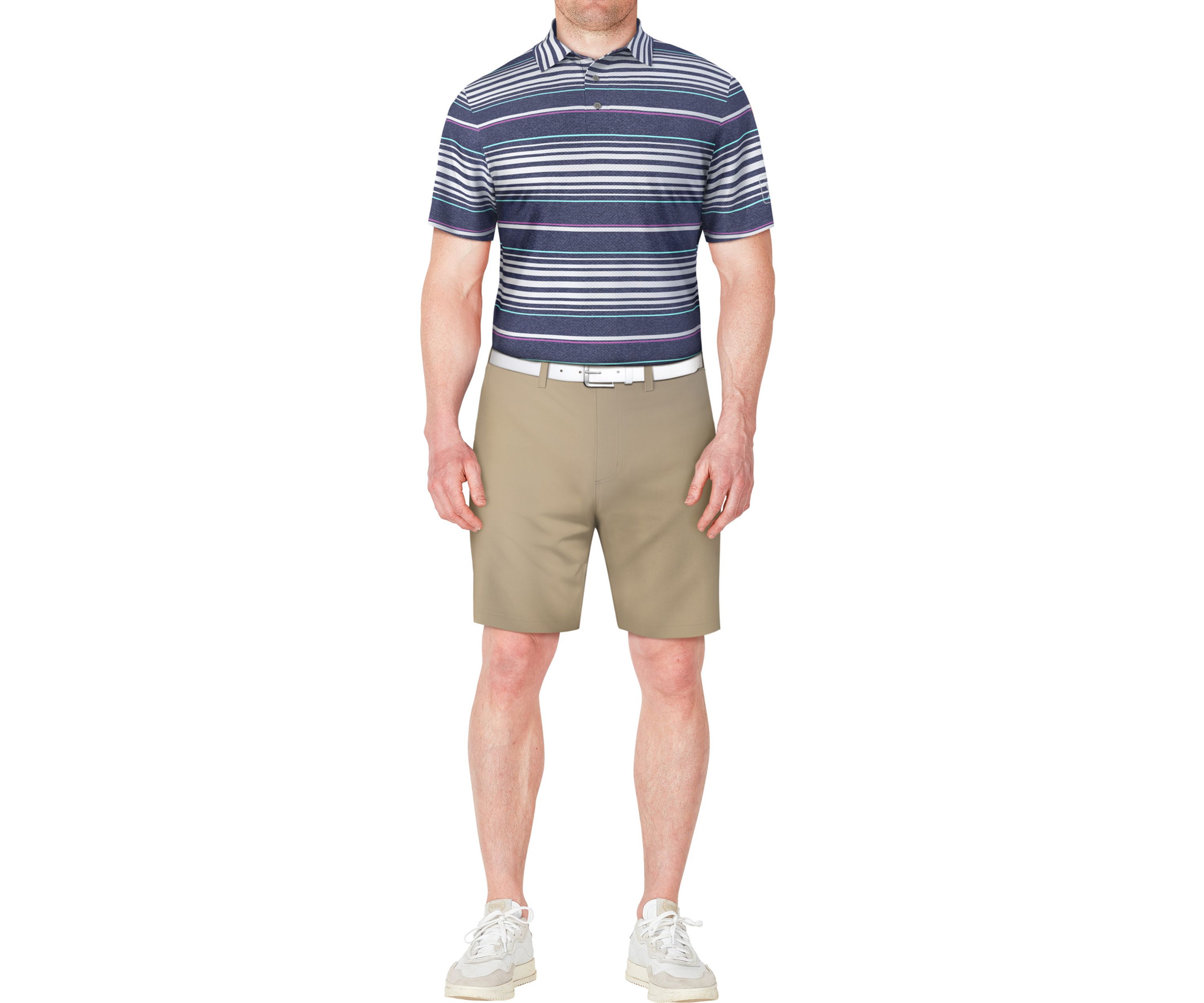 Mens Short Sleeve Allover Stripe Printed Polo Shirt 