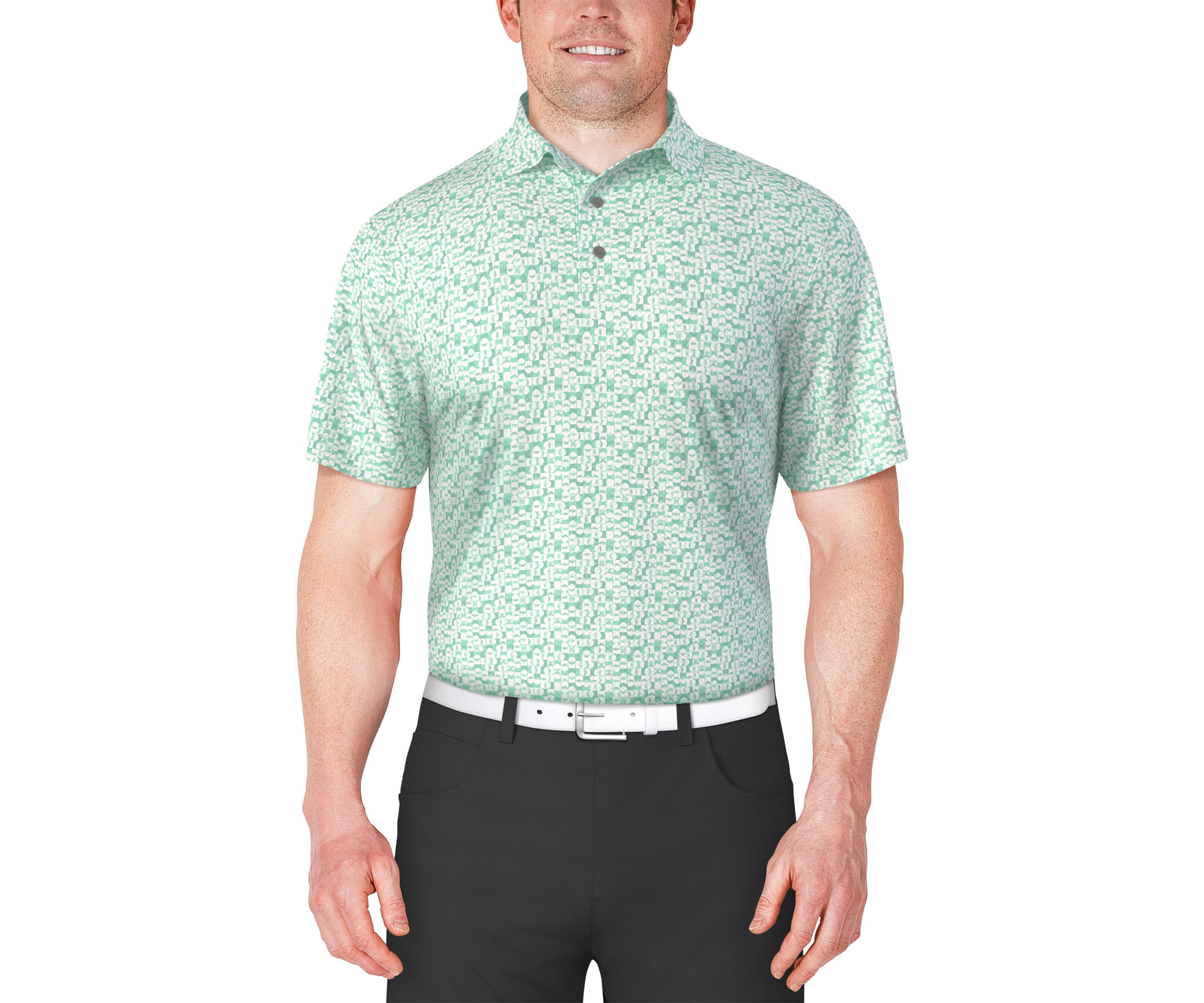 Mens Short Sleeve Golf Ball Geometric Printed Polo Shirt
