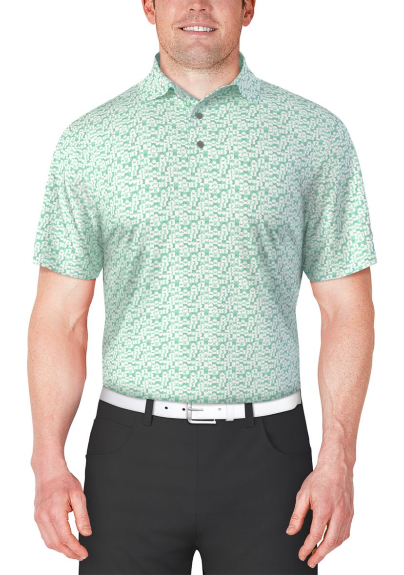 Mens Short Sleeve Golf Ball Geometric Printed Polo Shirt