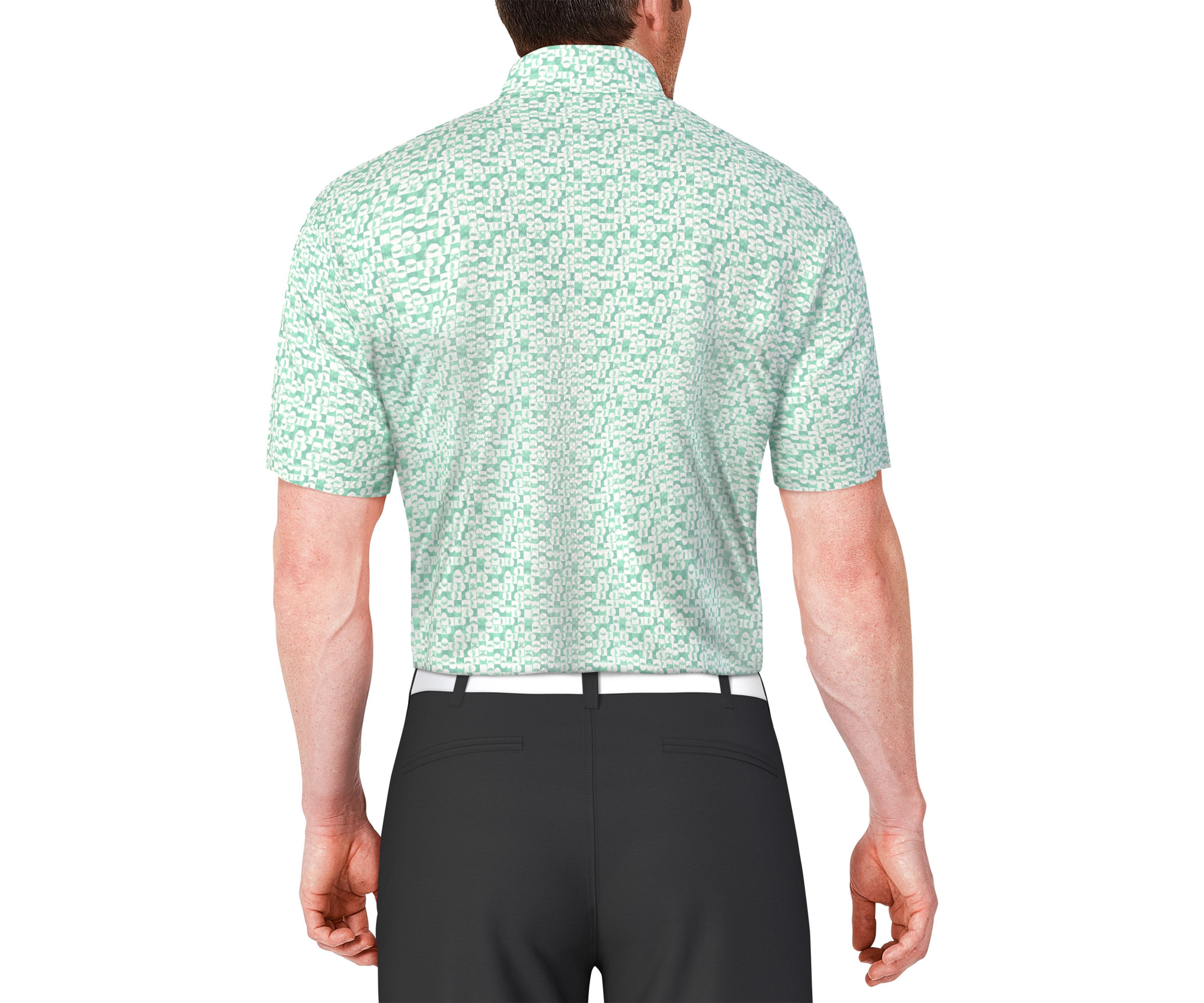 Mens Short Sleeve Golf Ball Geometric Printed Polo Shirt