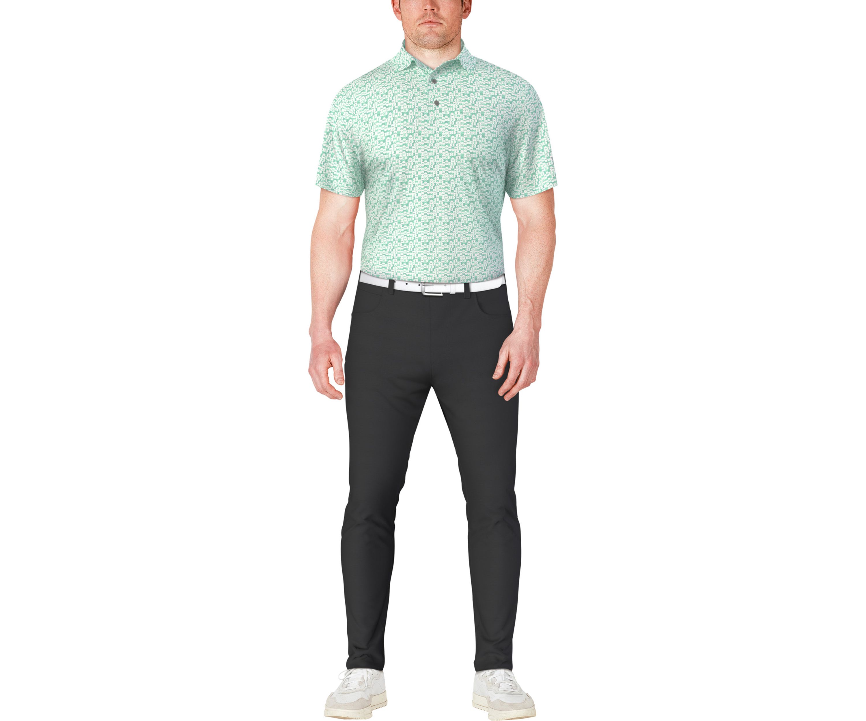 Mens Short Sleeve Golf Ball Geometric Printed Polo Shirt