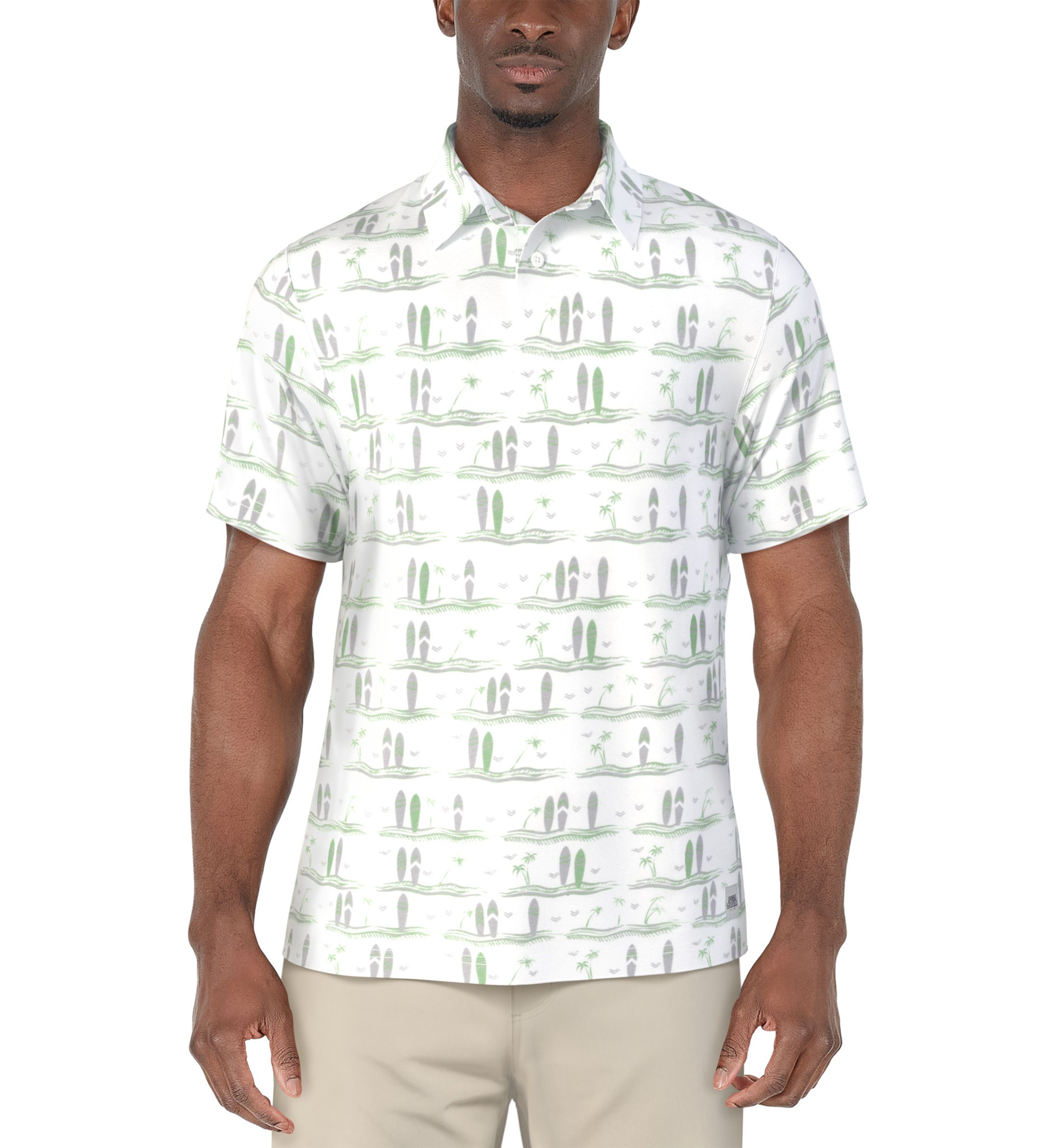 Mens Surfboard Print Short Sleeve Golf Polo Shirt