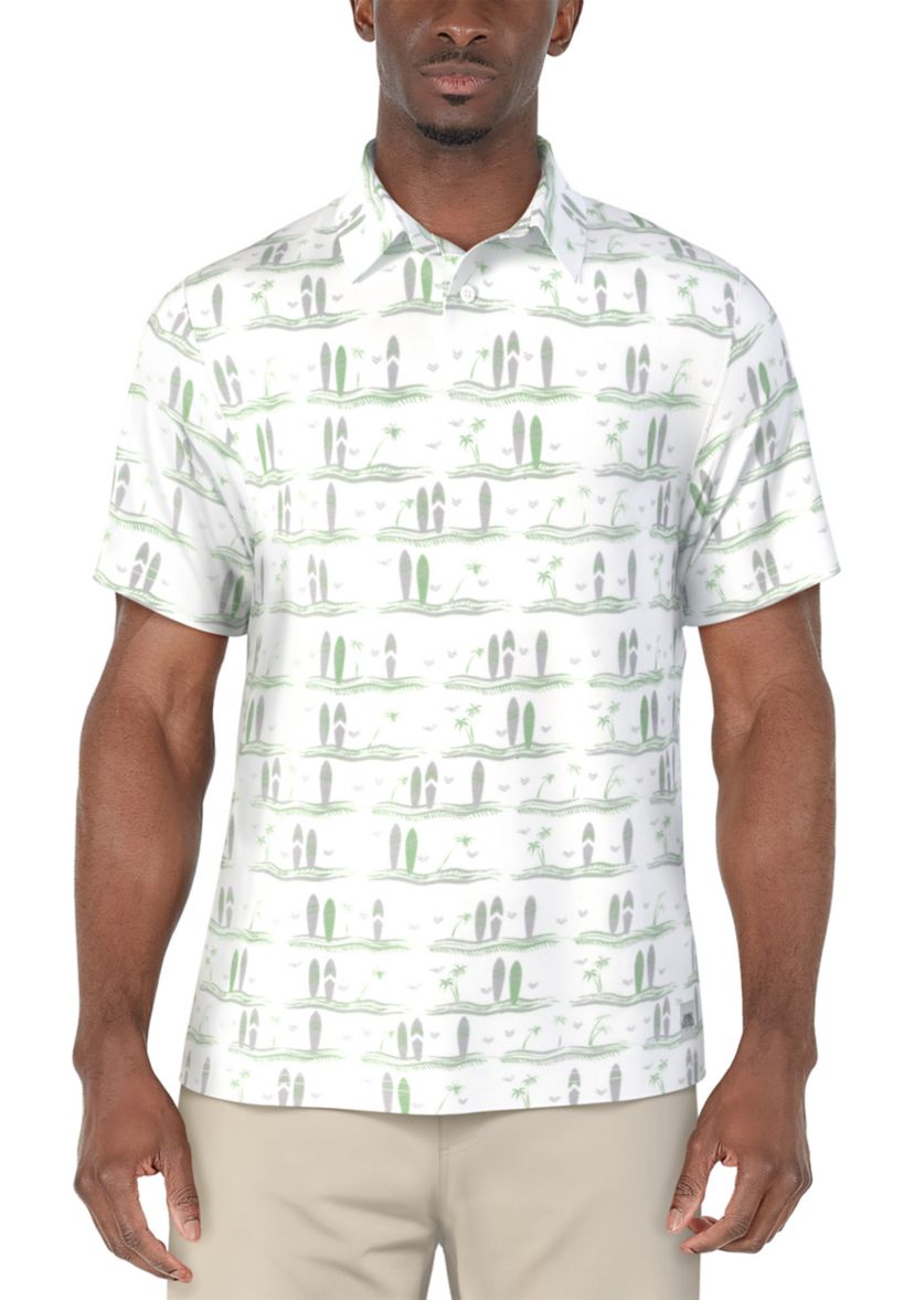 Mens Surfboard Print Short Sleeve Golf Polo Shirt