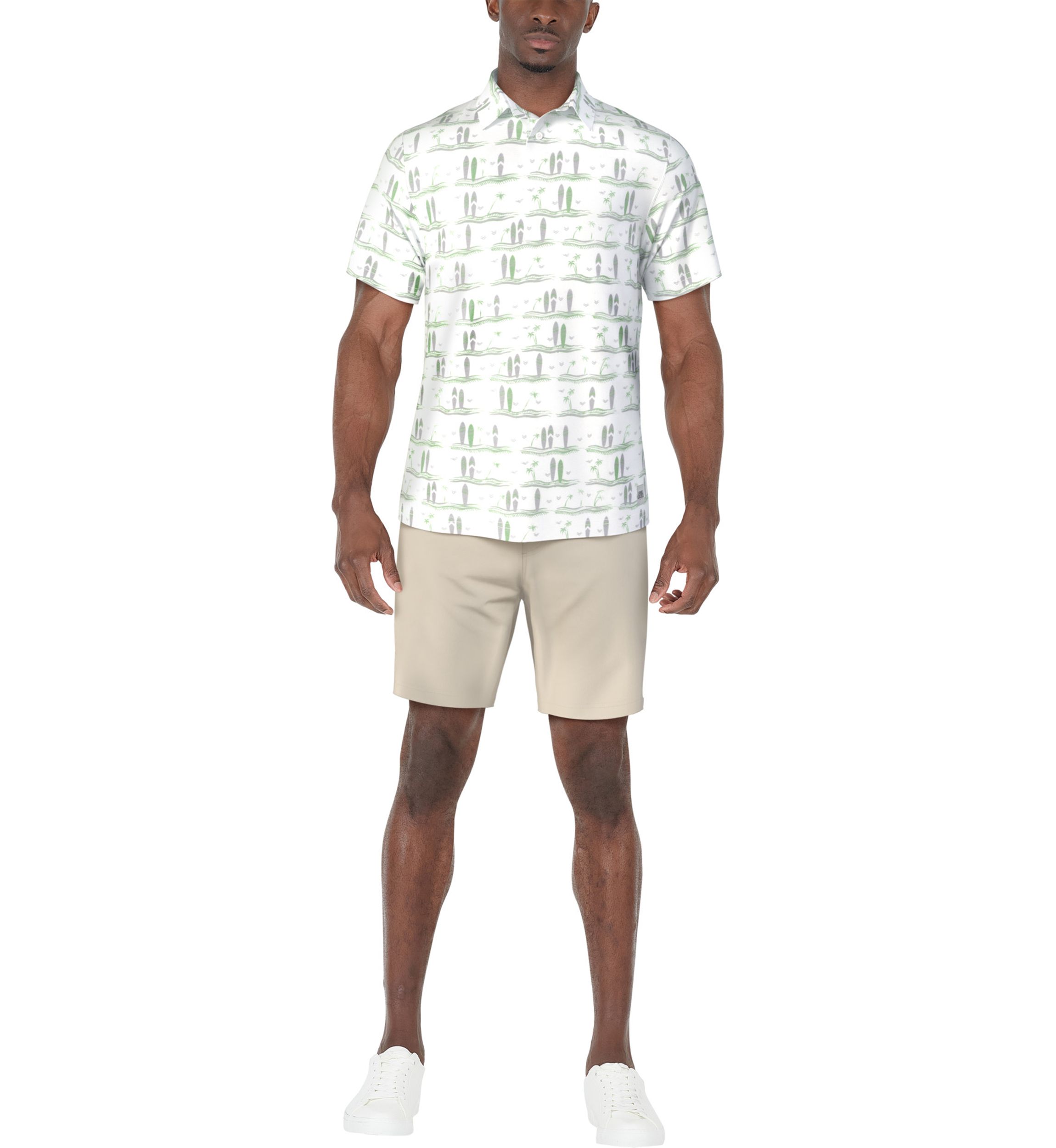 Mens Surfboard Print Short Sleeve Golf Polo Shirt