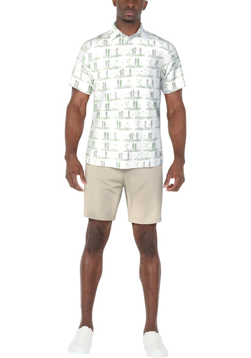 Mens Surfboard Print Short Sleeve Golf Polo Shirt