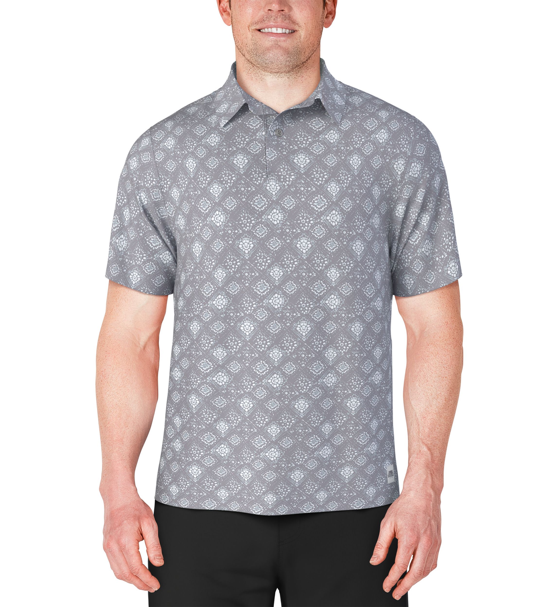 Mens Textured Medallion Print Short Sleeve Golf Polo Shirt