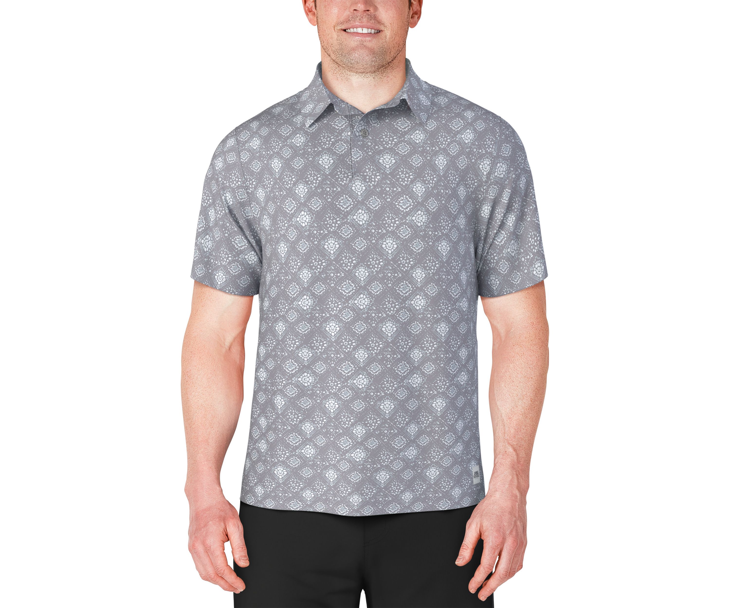 Mens Textured Medallion Print Short Sleeve Golf Polo Shirt