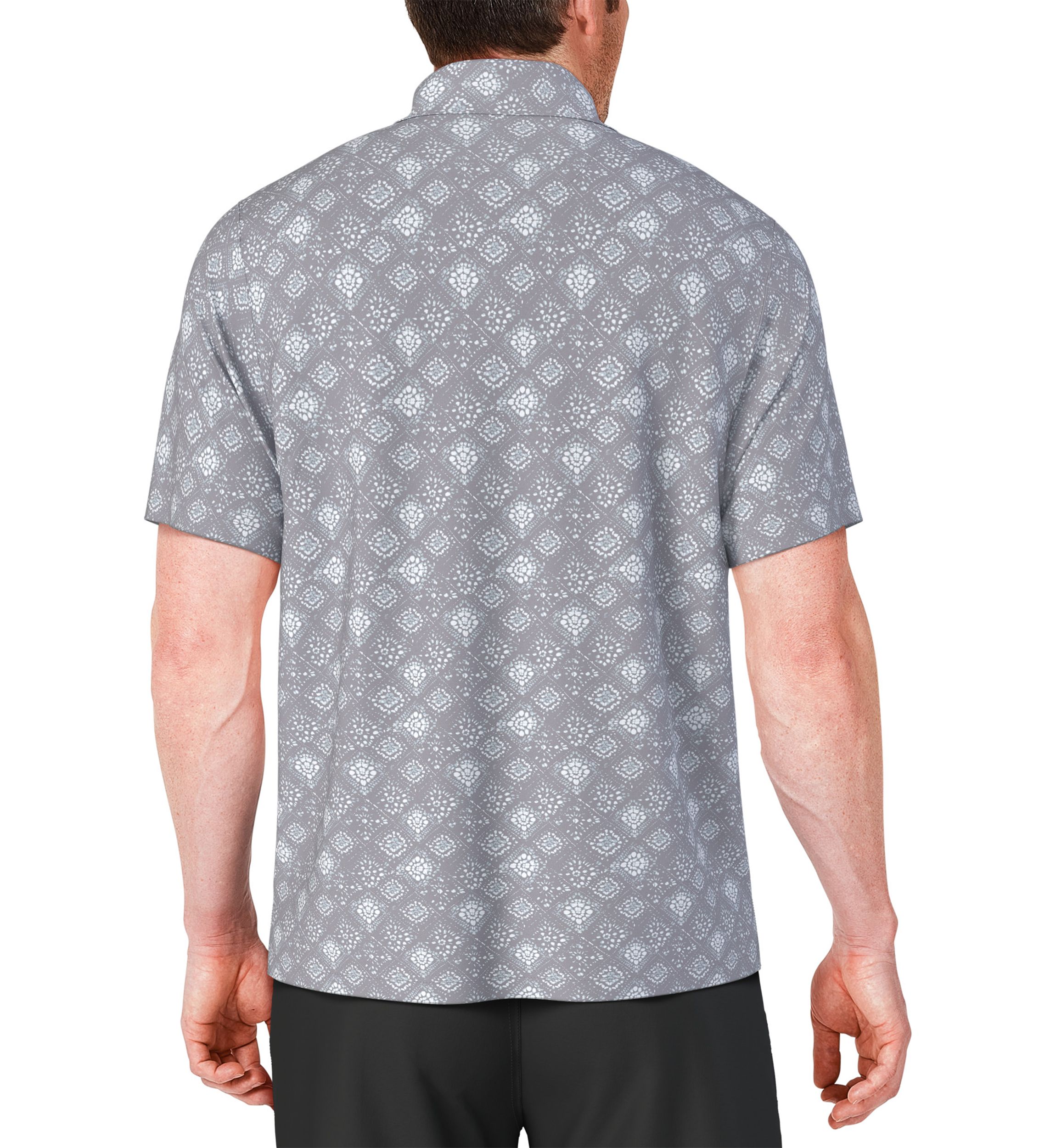 Mens Textured Medallion Print Short Sleeve Golf Polo Shirt