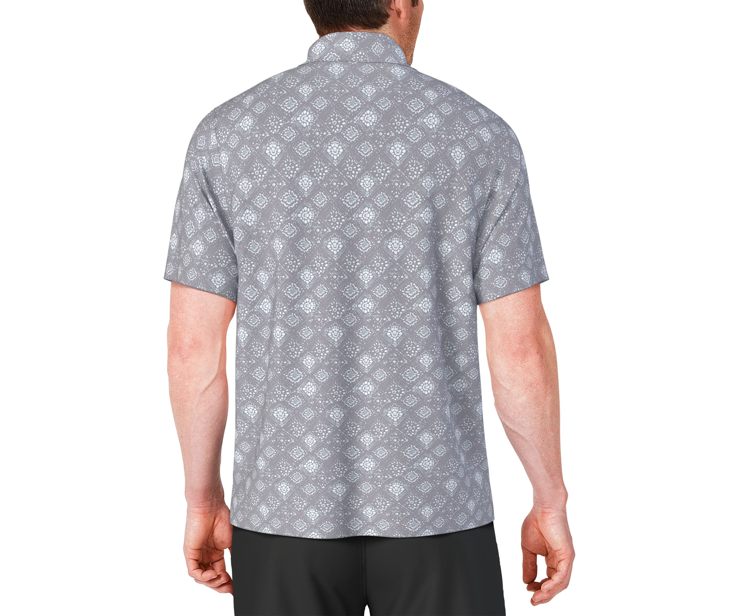 Mens Textured Medallion Print Short Sleeve Golf Polo Shirt