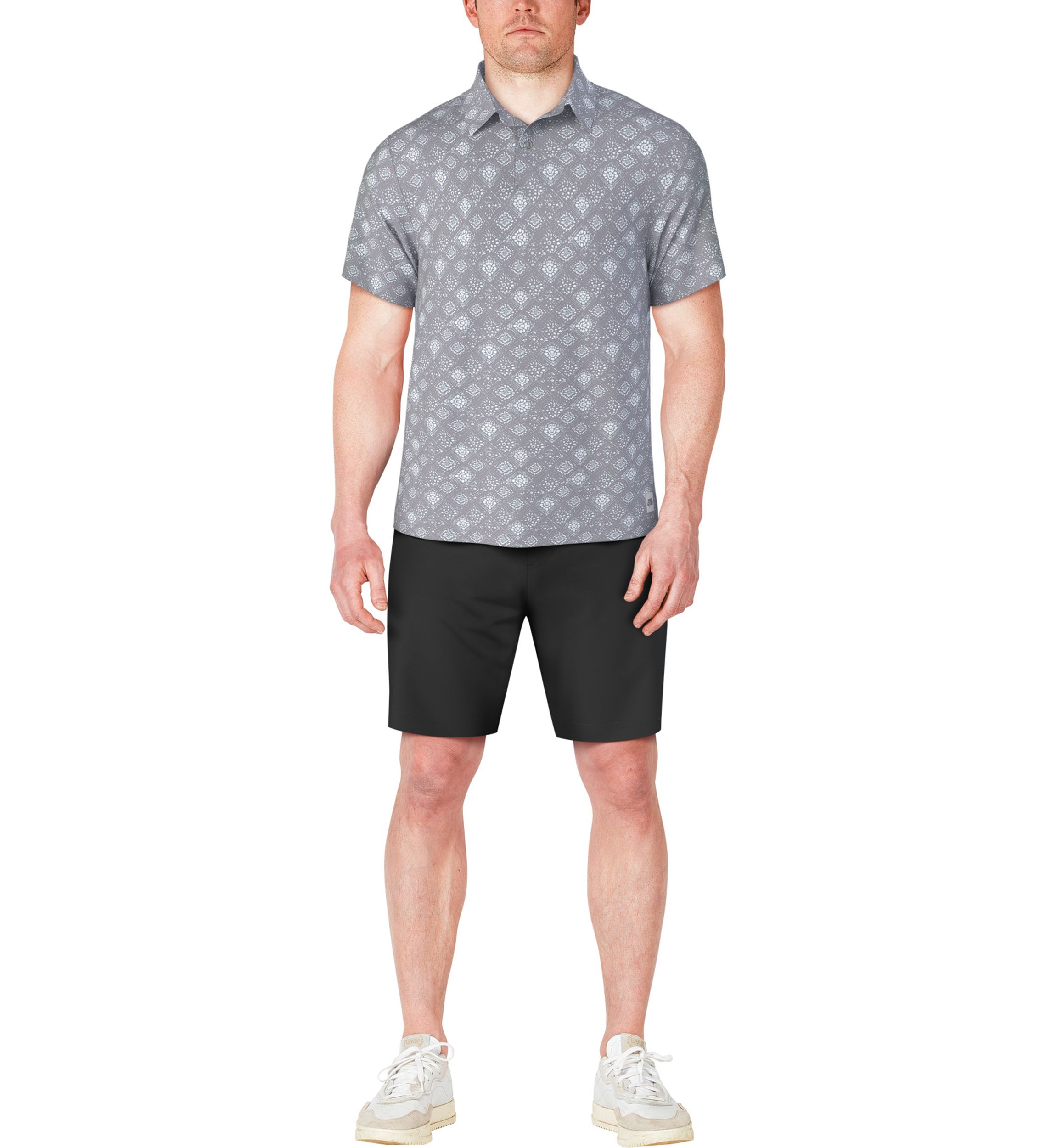 Mens Textured Medallion Print Short Sleeve Golf Polo Shirt