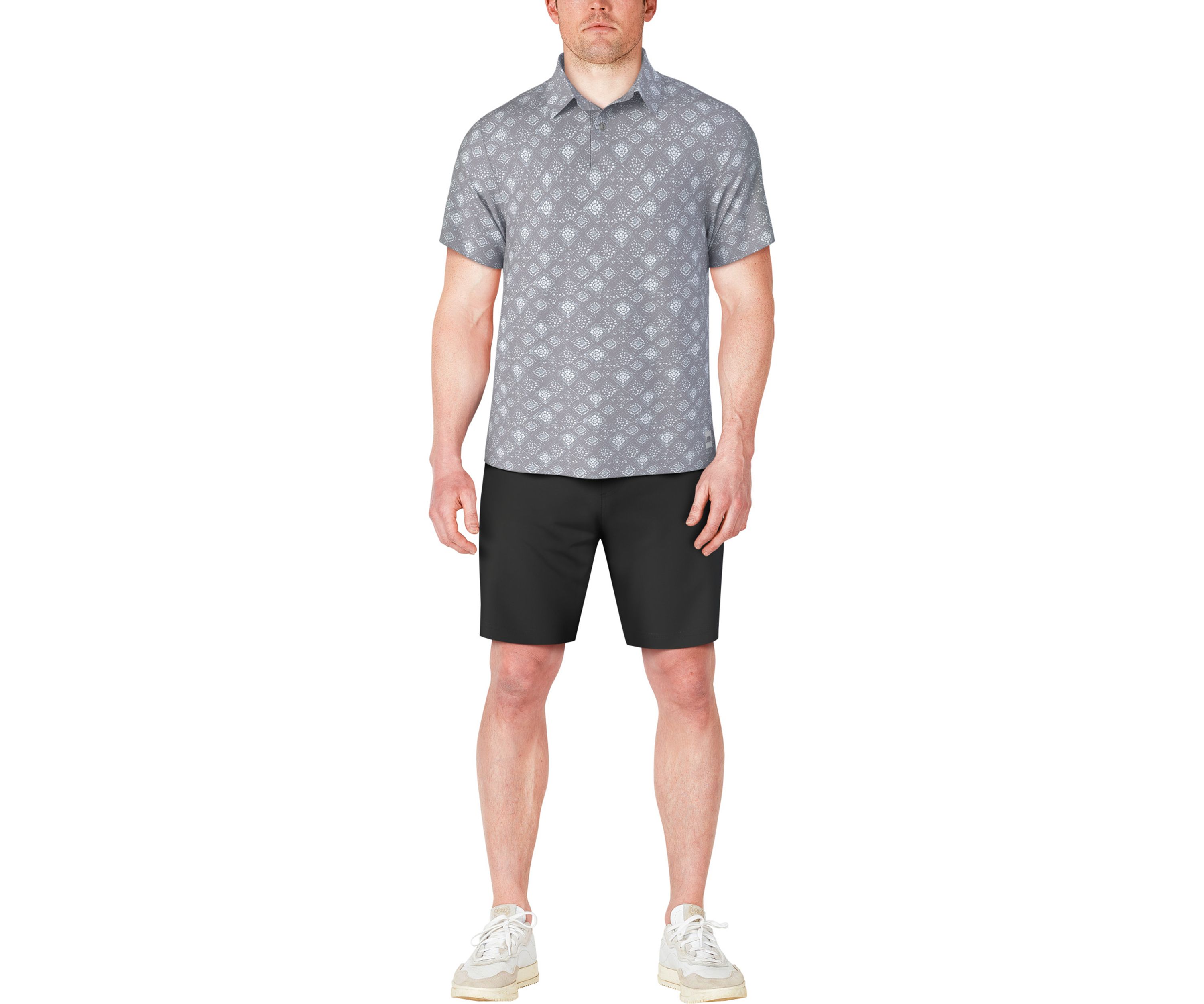 Mens Textured Medallion Print Short Sleeve Golf Polo Shirt