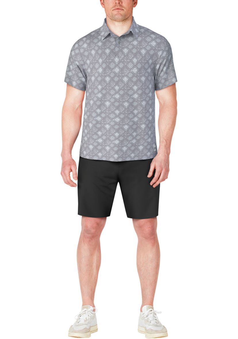Mens Textured Medallion Print Short Sleeve Golf Polo Shirt