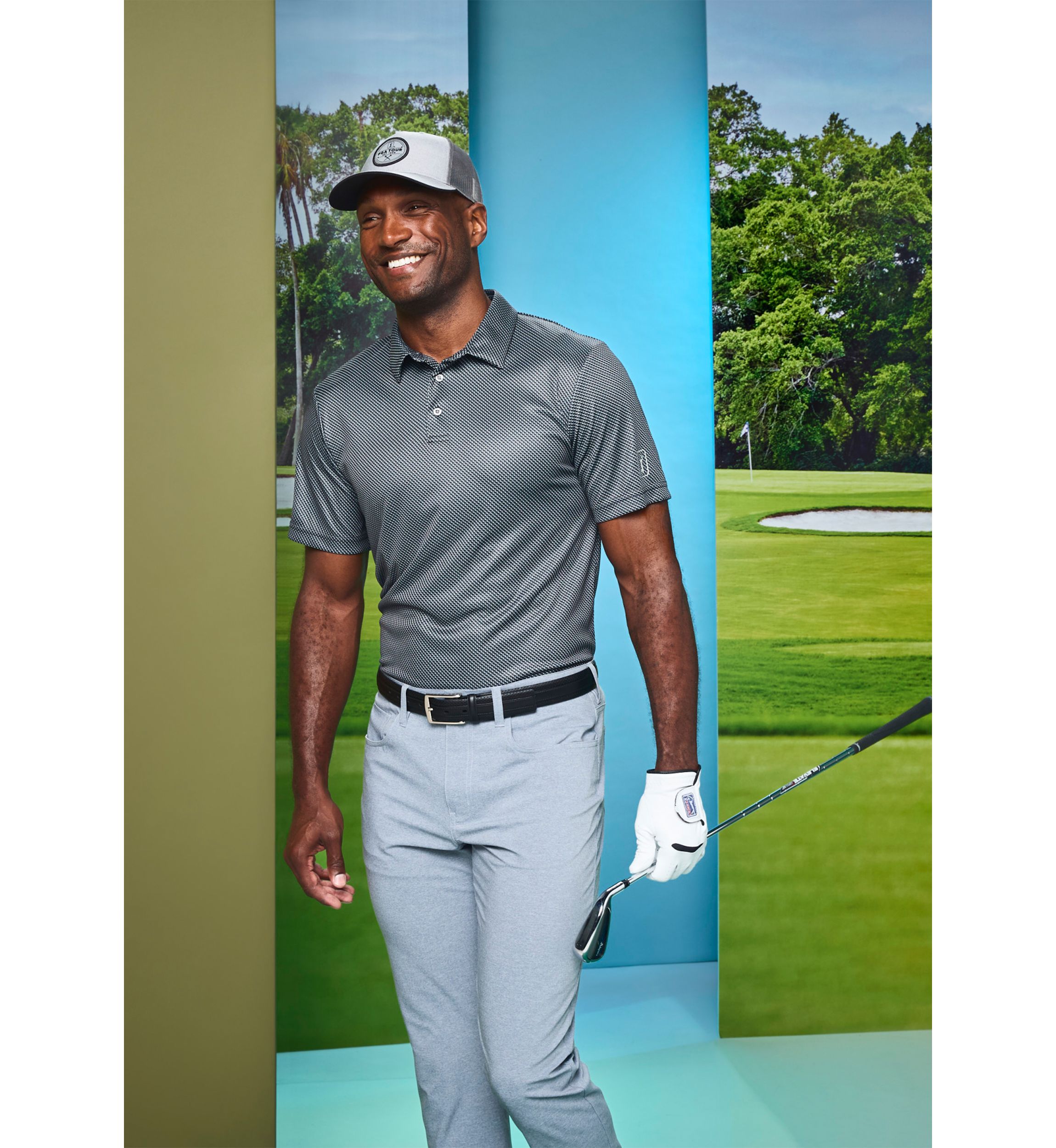 Mens Short Sleeve Geo Printed Golf Polo Shirt 
