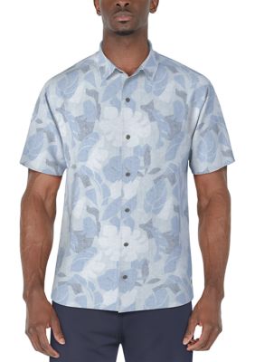 PGA TOUR Men's Woven Tropical Print Short Sleeve Button Down Golf Shirt
