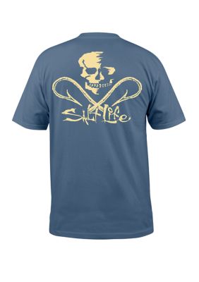 Salt Life Men's Skull and Hook Short Sleeve Graphic T-Shirt, Blue, Medium