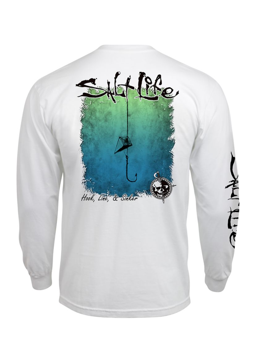 Mens Big Hook Line and Sinker Fade Long Sleeve Graphic T-Shirt