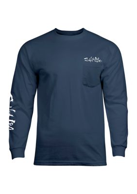Salty Life Hammered Long Sleeve Fishing Shirt In Grey/black - FREE