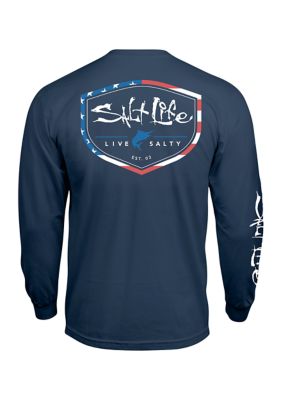Salt Life Men's Salty Marlin Lure Long Sleeve Fishing Shirt, Large, Blue