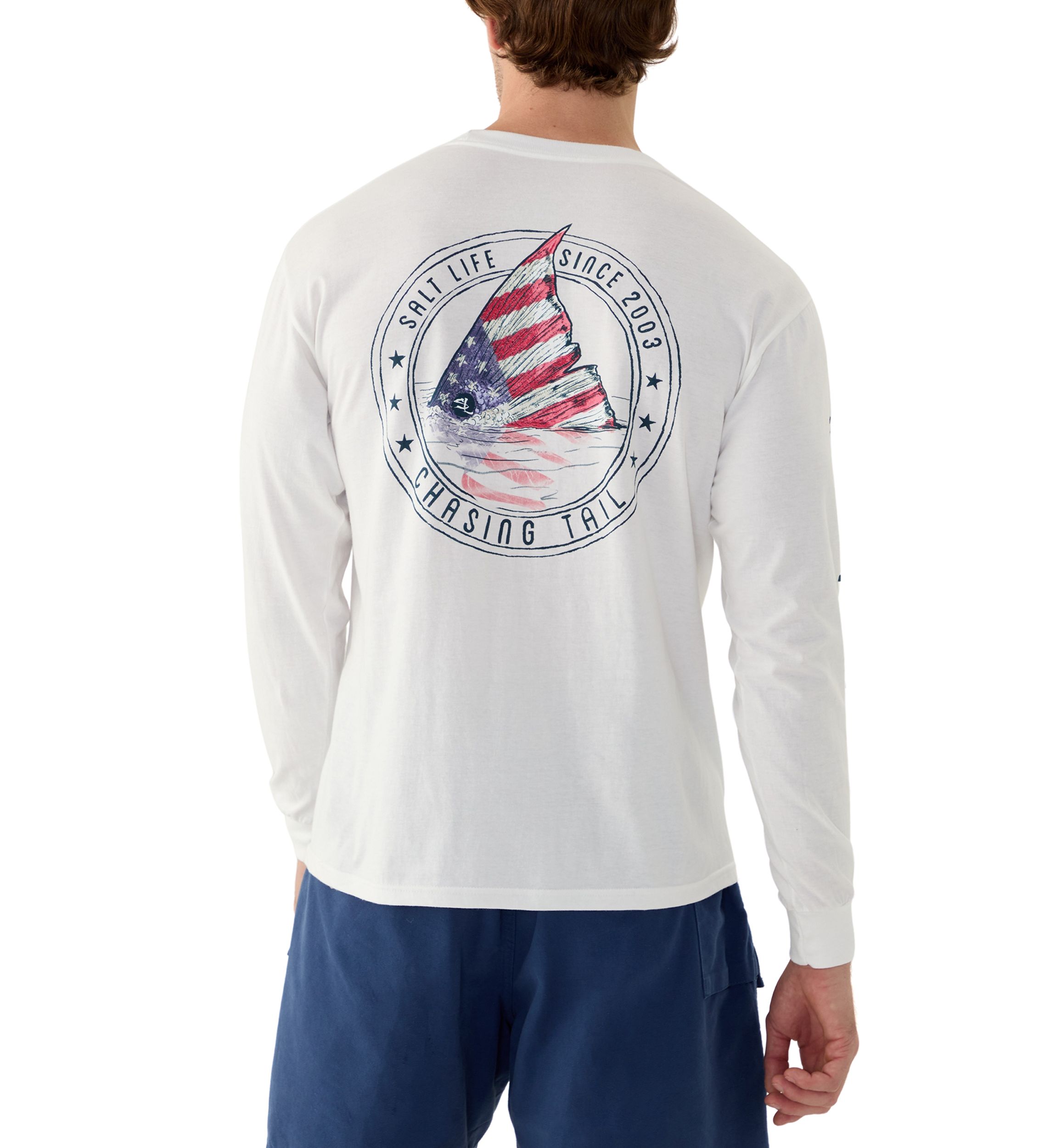 Long Sleeve Redfish Stars and Stripes Graphic T-Shirt 