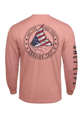 Salt Life Men's Long Sleeve Redfish Stars and Stripes Graphic T-Shirt, Pink, Small