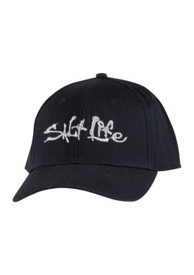 Salt Life Fish Bones Hat Heather Gray Flat Bill Snapback Fishing Ball Cap  Hat