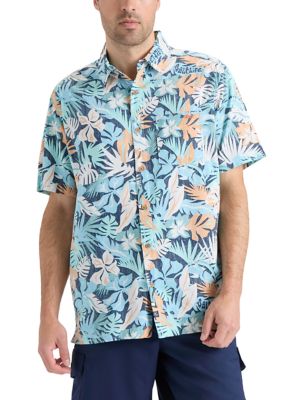 Salt Life Menâs Retro Tropical Tuna Woven Short Sleeve Shirt, Navy Blue, 2XL