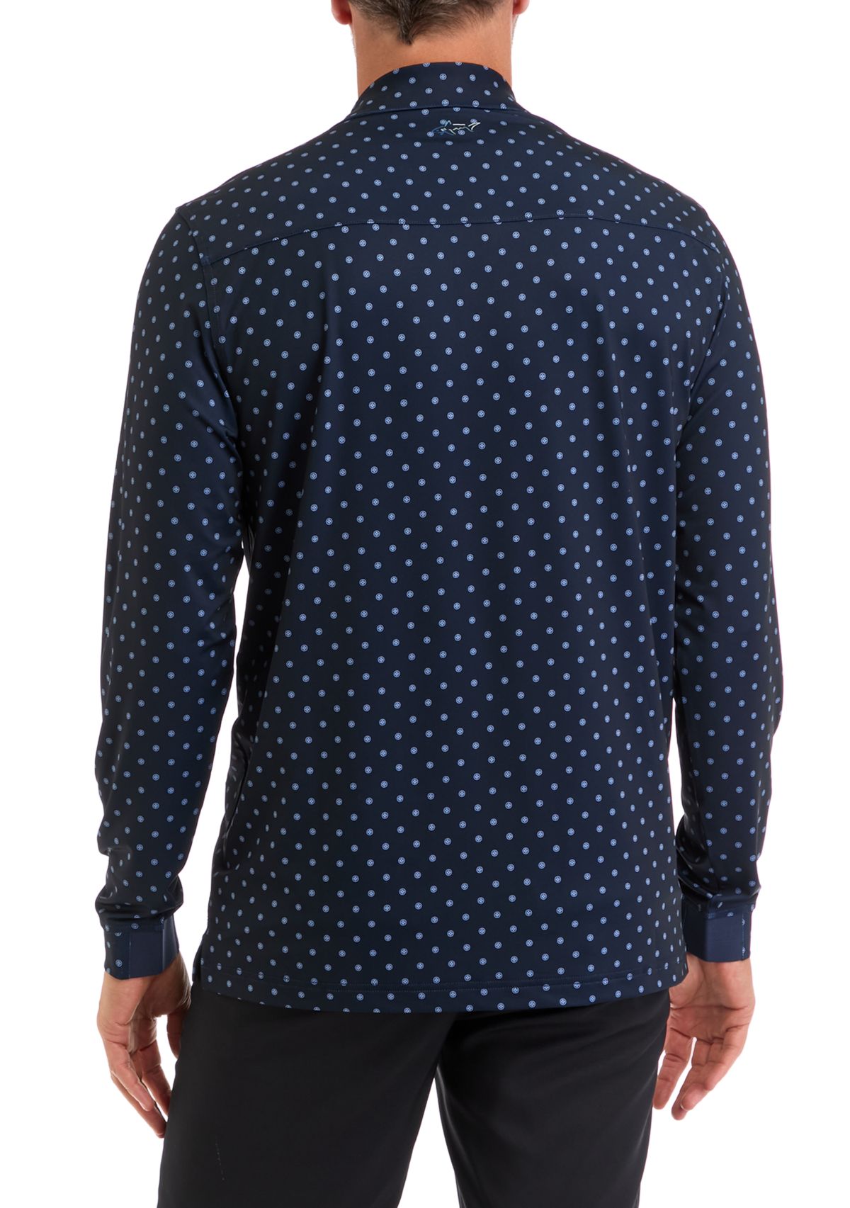 Mens Long Sleeve Diamond Dot Print Polo Shirt 