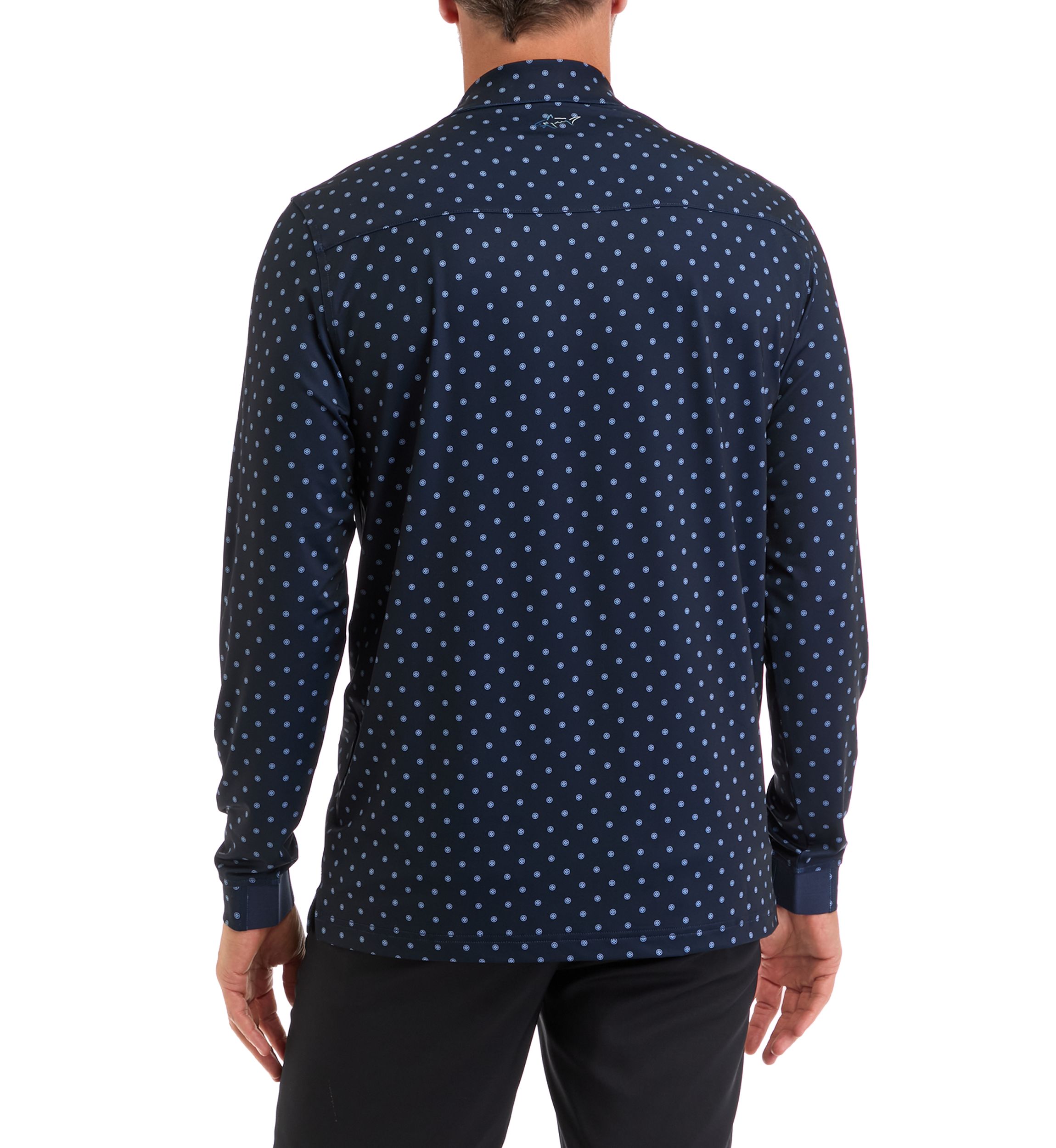 Mens Long Sleeve Diamond Dot Print Polo Shirt 