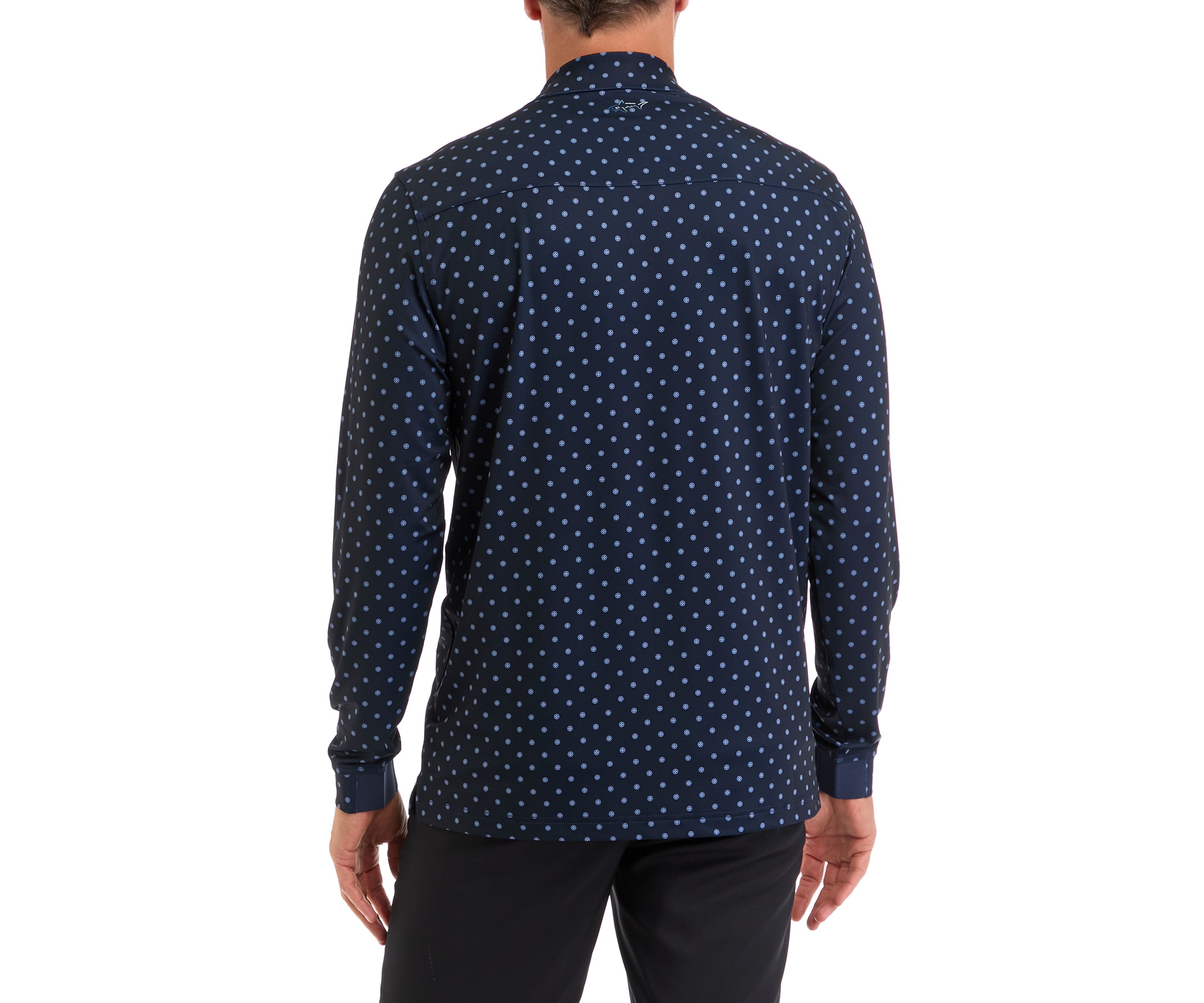 Mens Long Sleeve Diamond Dot Print Polo Shirt 