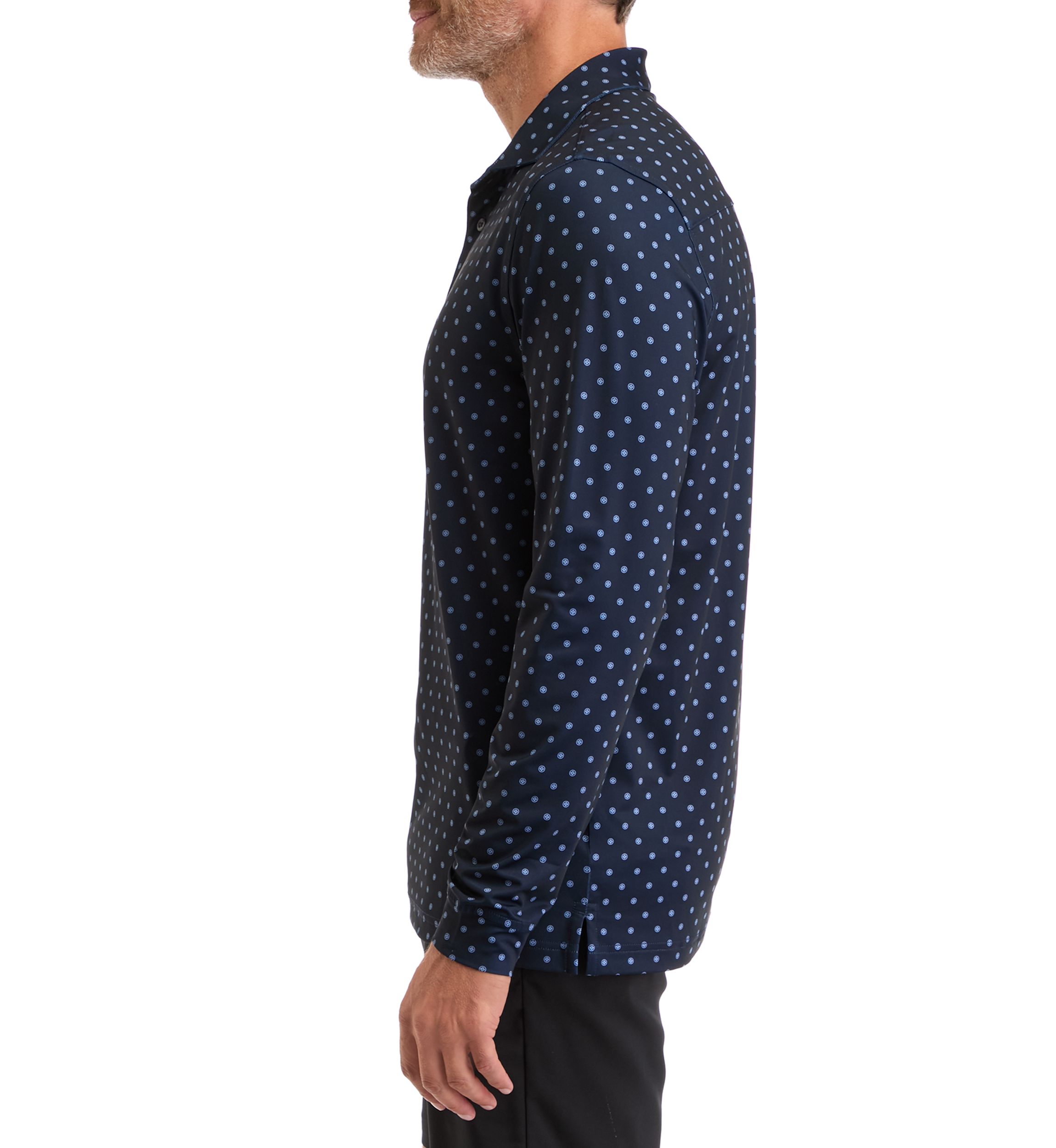Mens Long Sleeve Diamond Dot Print Polo Shirt 