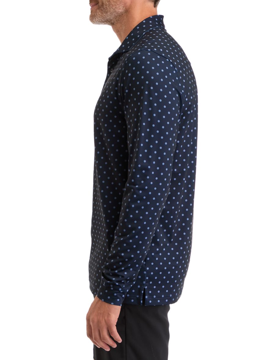 Mens Long Sleeve Diamond Dot Print Polo Shirt 