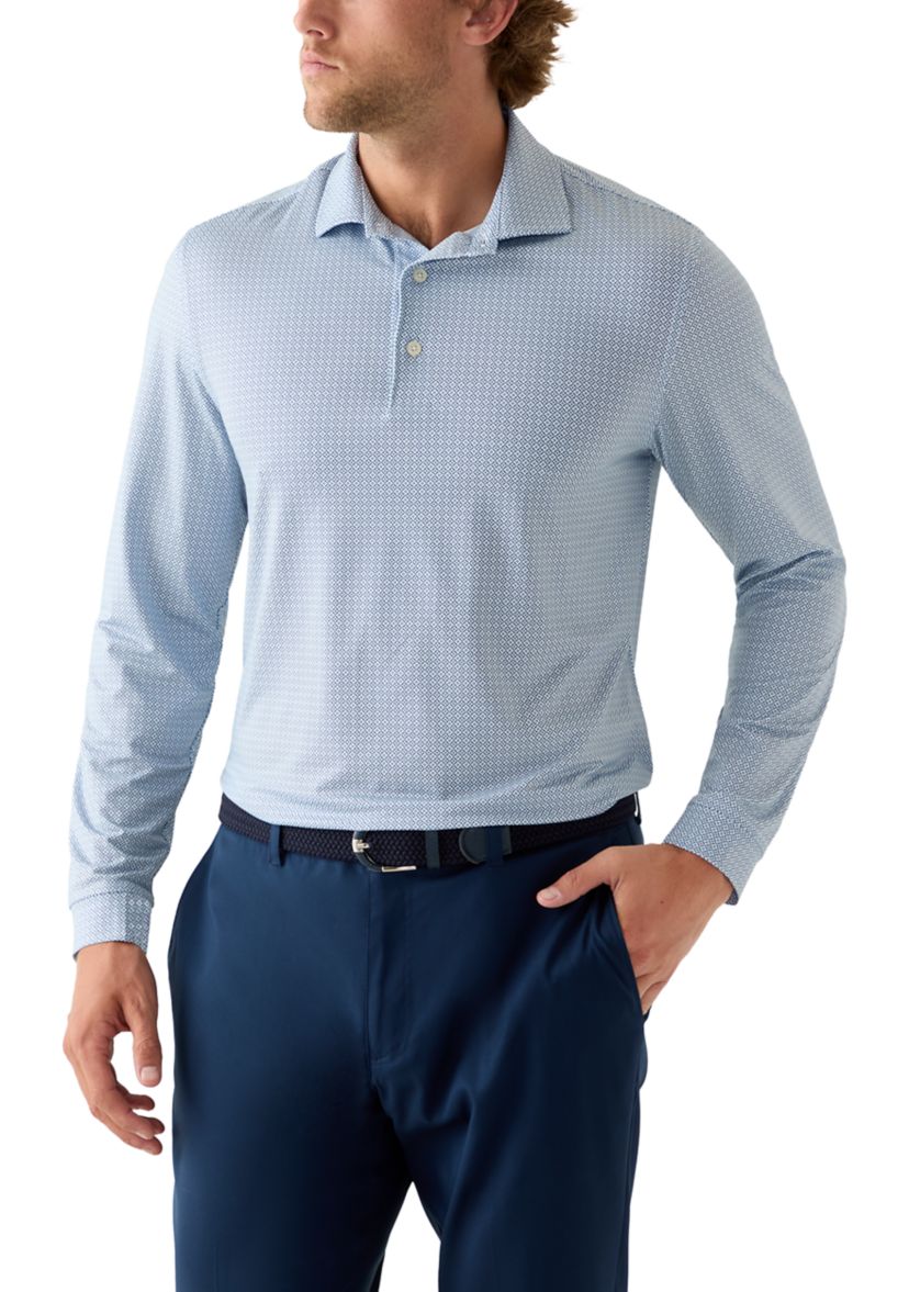 Long Sleeve Geo Print Polo Shirt 