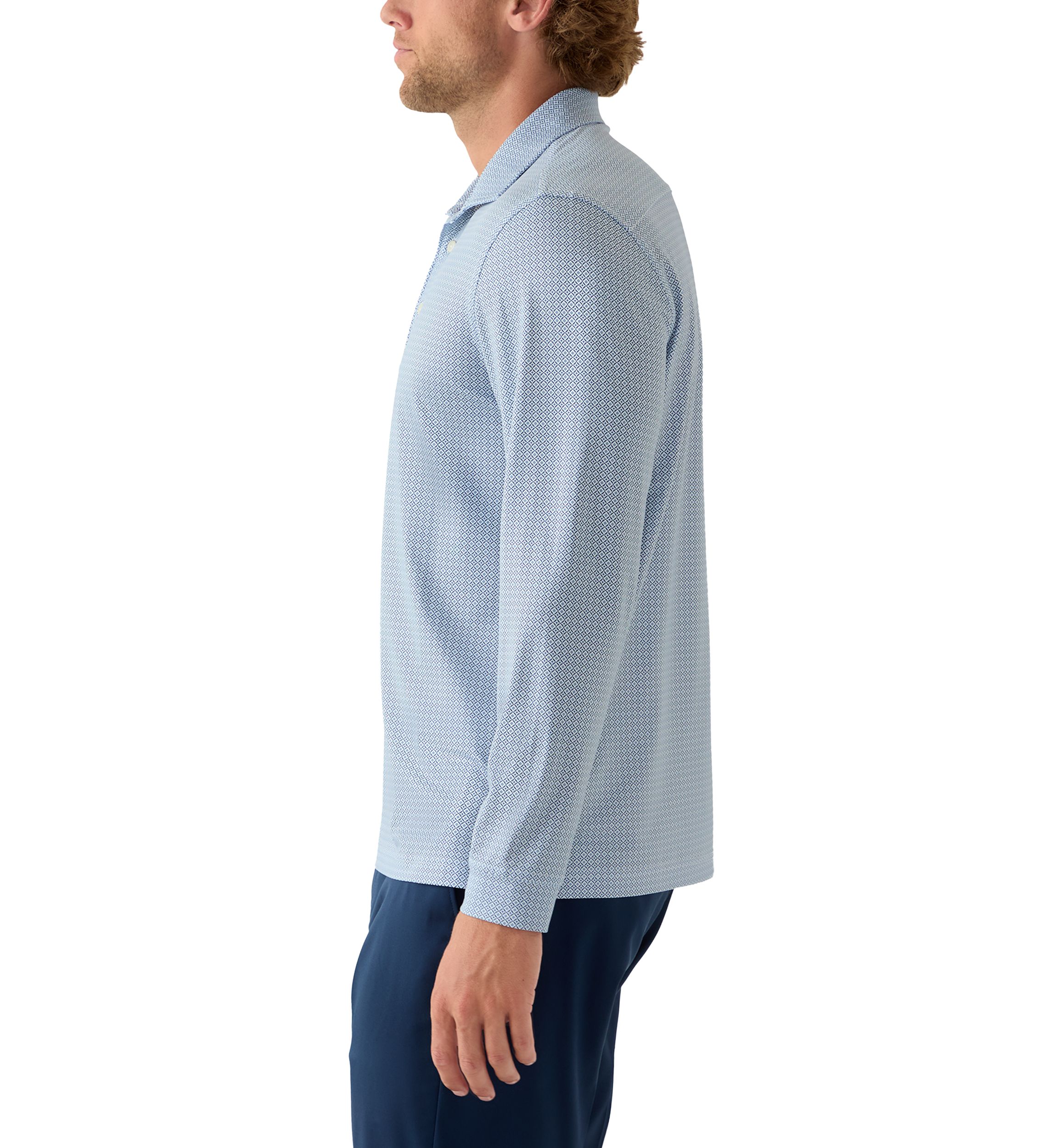 Long Sleeve Geo Print Polo Shirt 