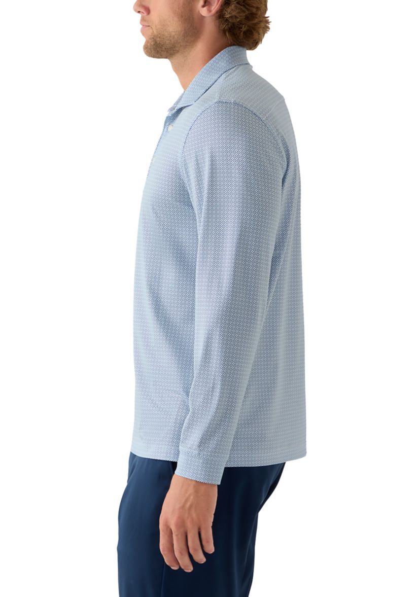 Long Sleeve Geo Print Polo Shirt 