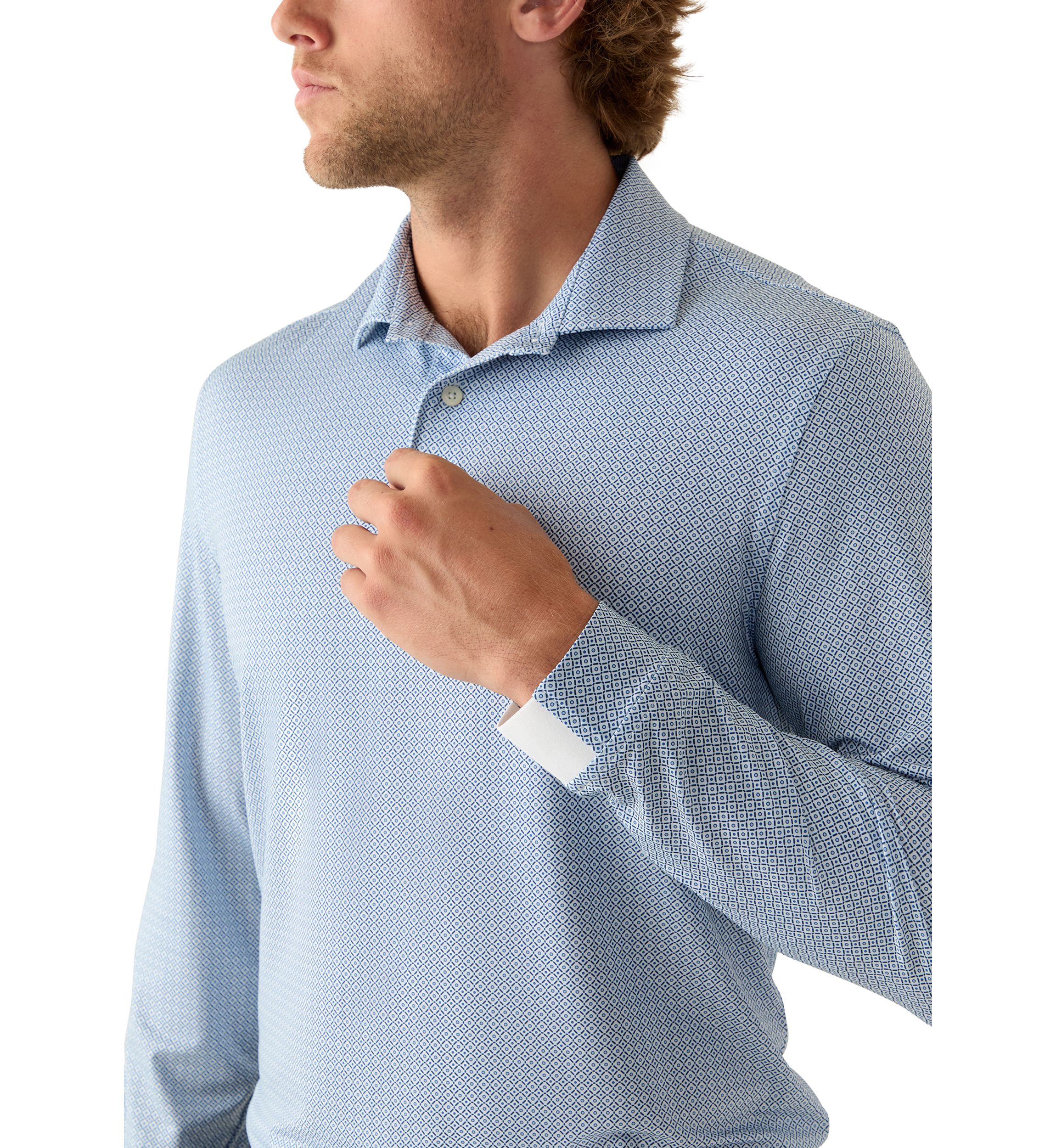 Long Sleeve Geo Print Polo Shirt 