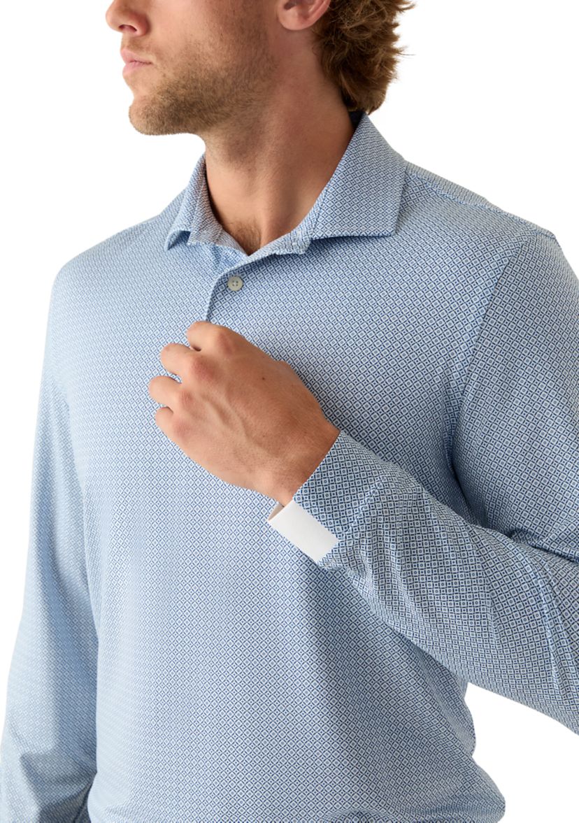 Long Sleeve Geo Print Polo Shirt 