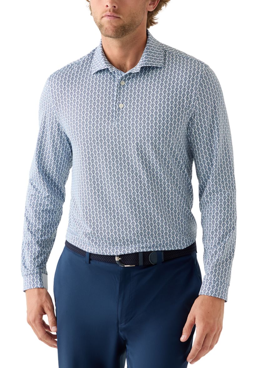 Long Sleeve Geo Print Polo Shirt 