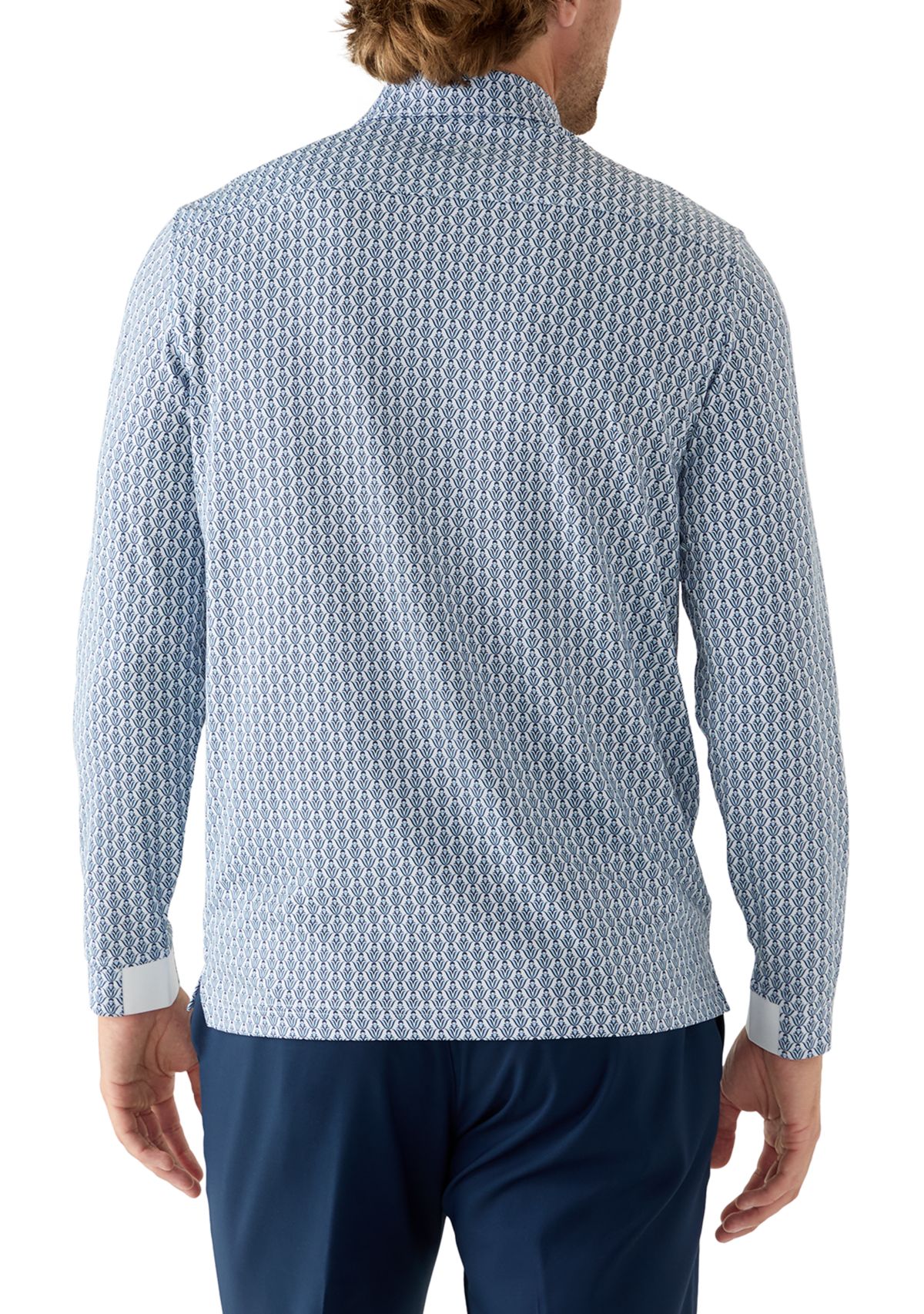 Long Sleeve Geo Print Polo Shirt 