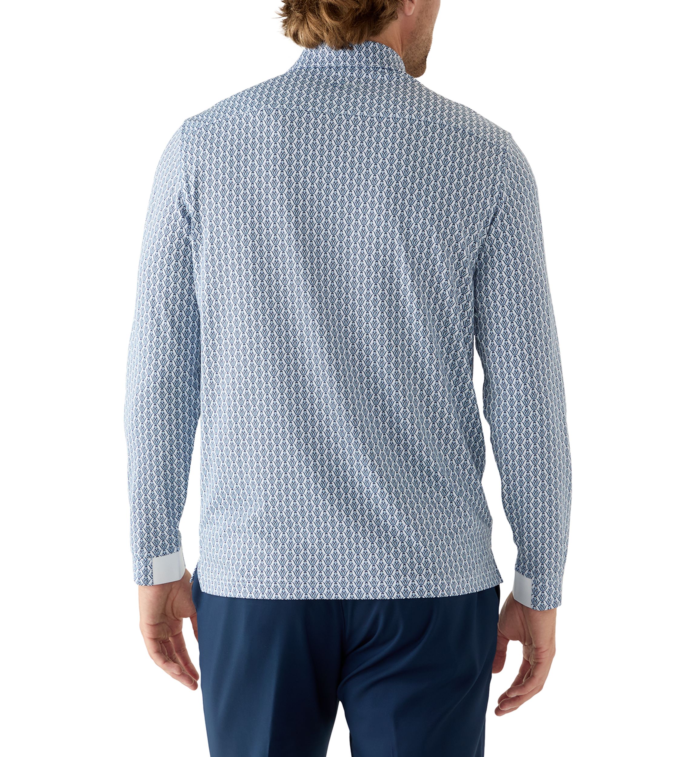 Long Sleeve Geo Print Polo Shirt 