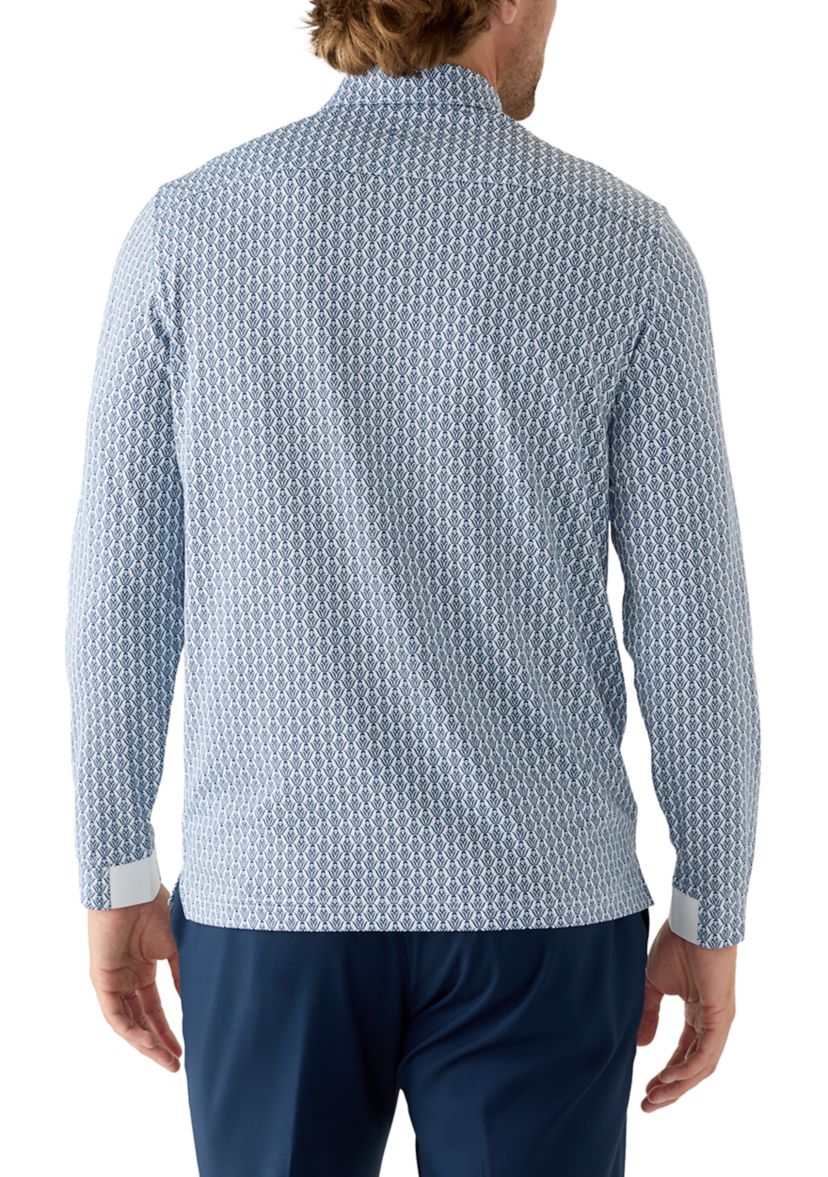 Long Sleeve Geo Print Polo Shirt 