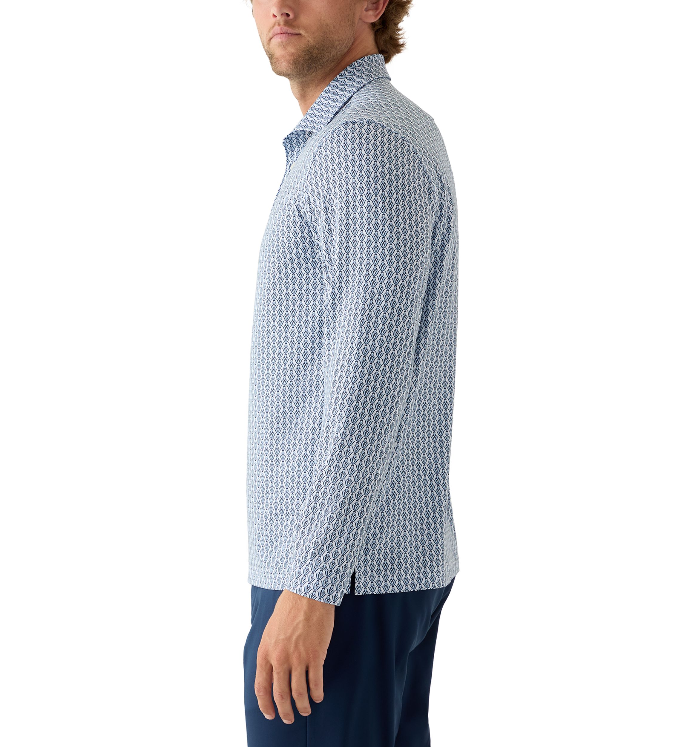 Long Sleeve Geo Print Polo Shirt 