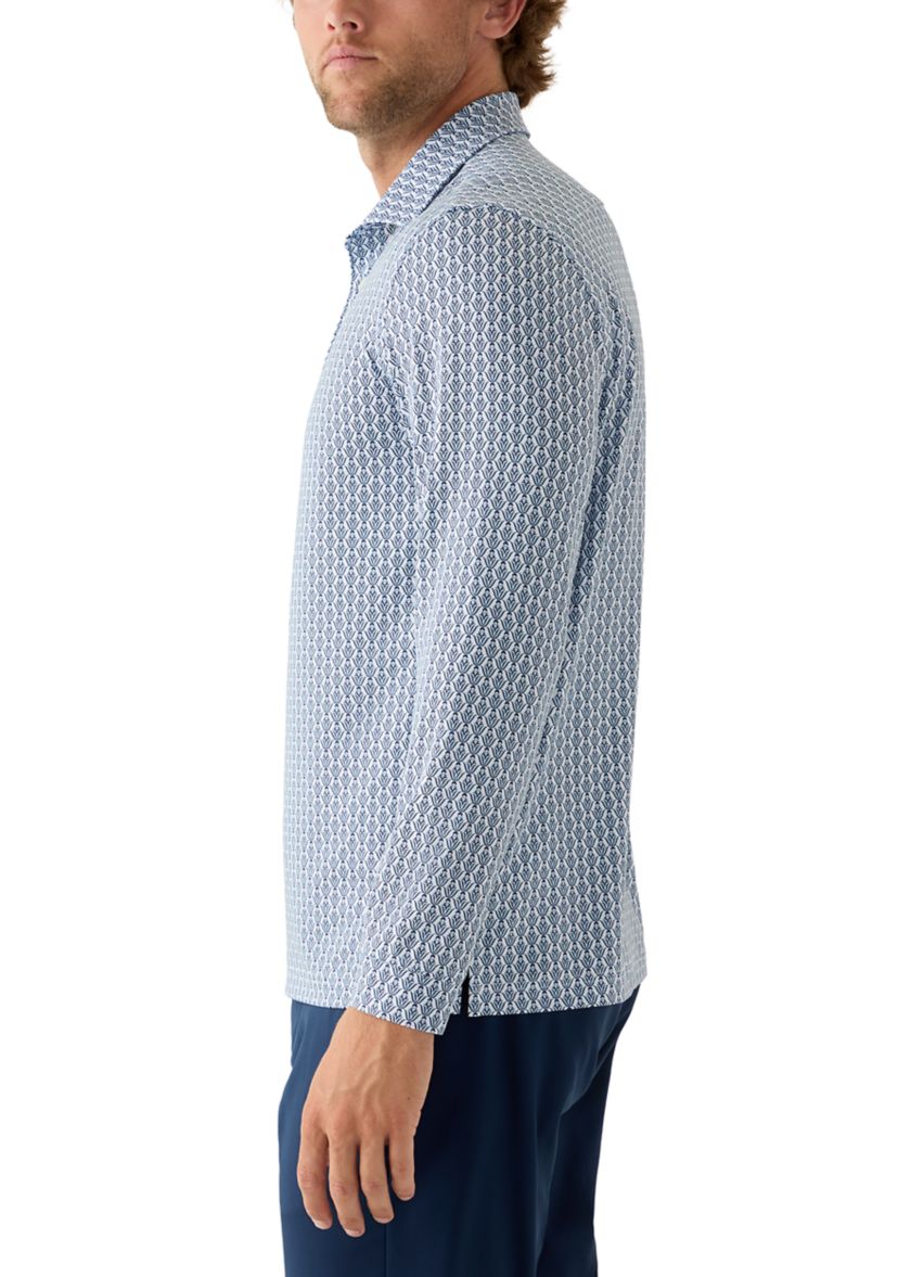 Long Sleeve Geo Print Polo Shirt 