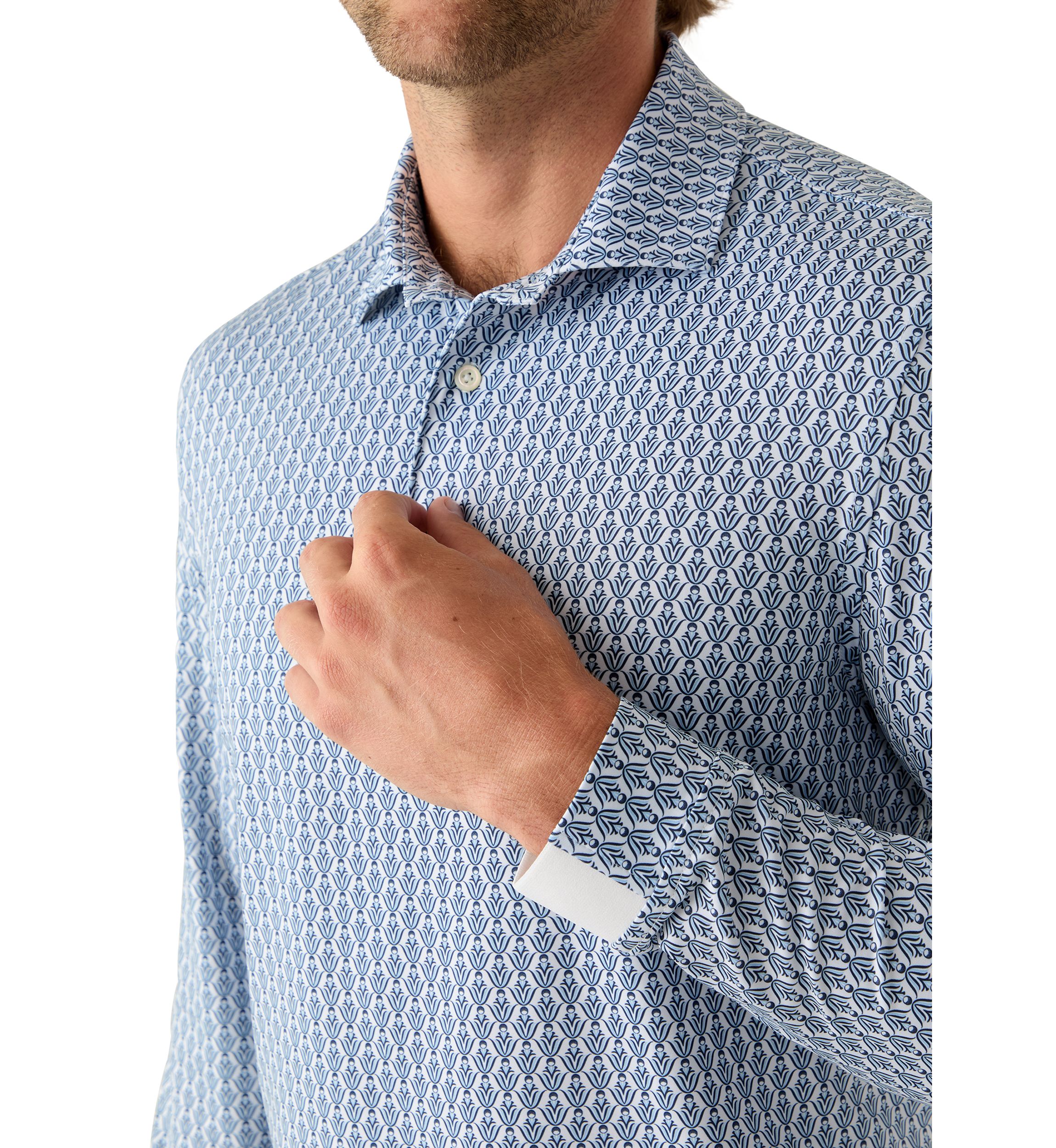 Long Sleeve Geo Print Polo Shirt 