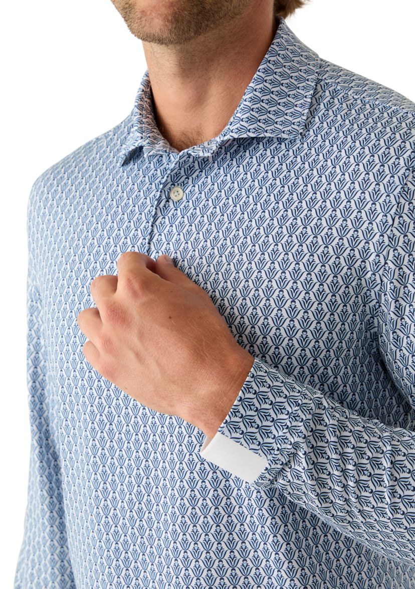 Long Sleeve Geo Print Polo Shirt 