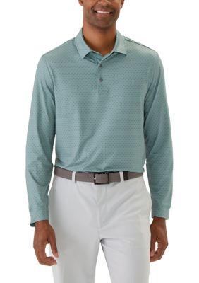 Greg Norman Collection Men's Long Sleeve Geometric Polo Shirt