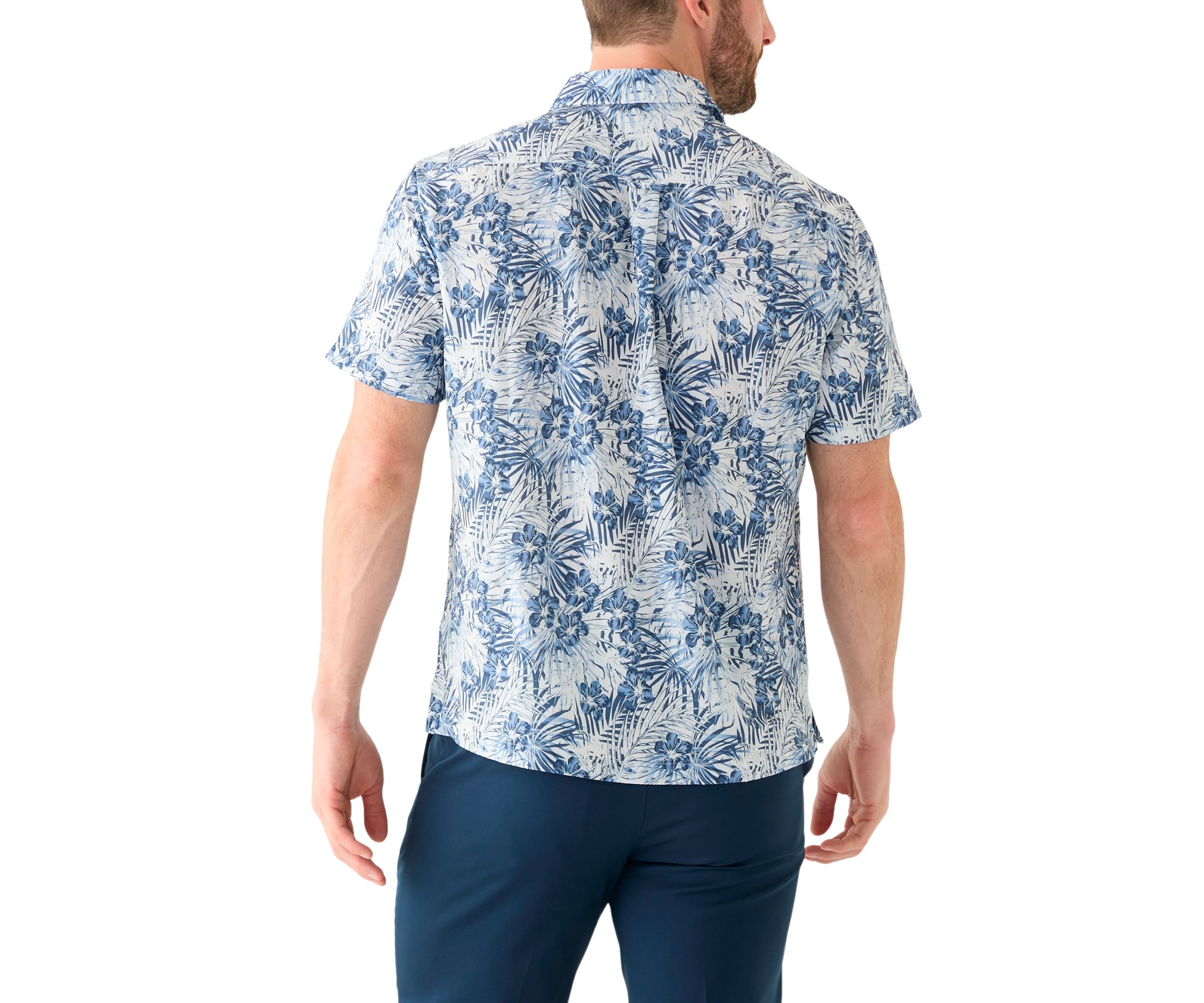 Mens Hibiscus Print Button Down Shirt