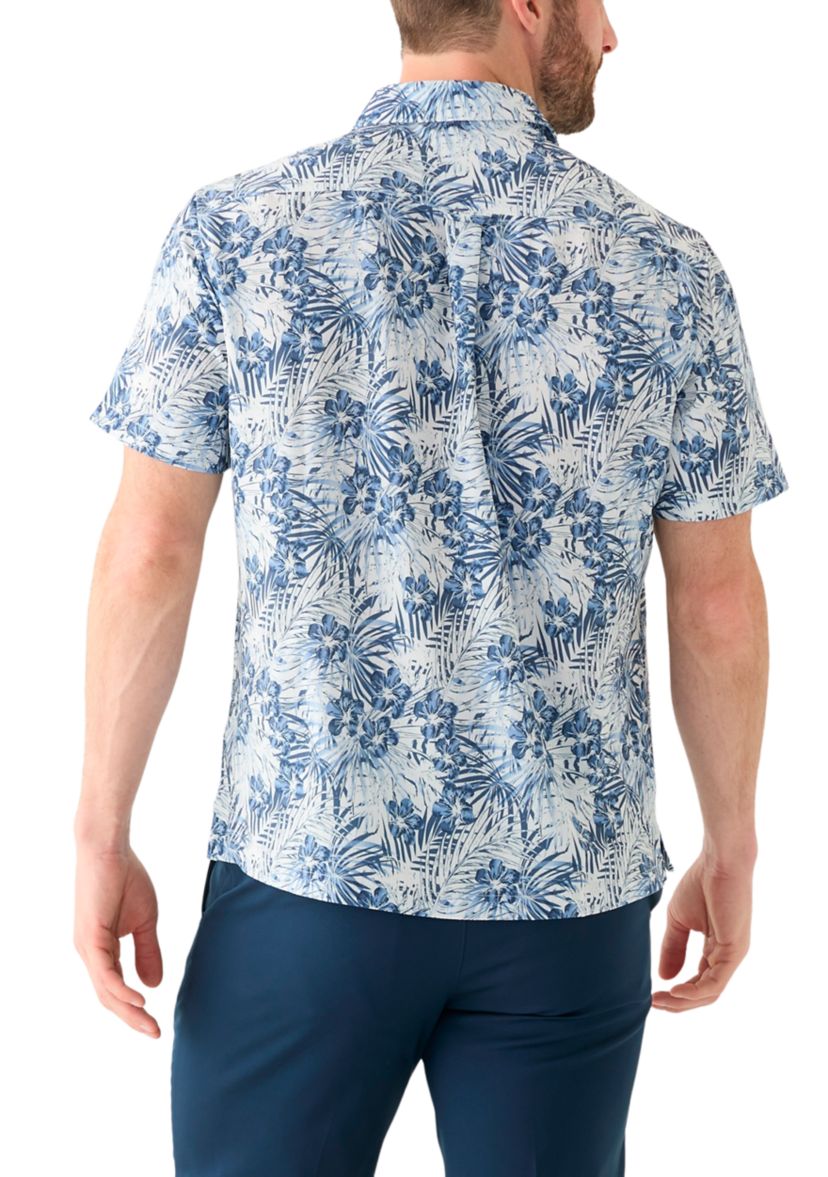 Mens Hibiscus Print Button Down Shirt