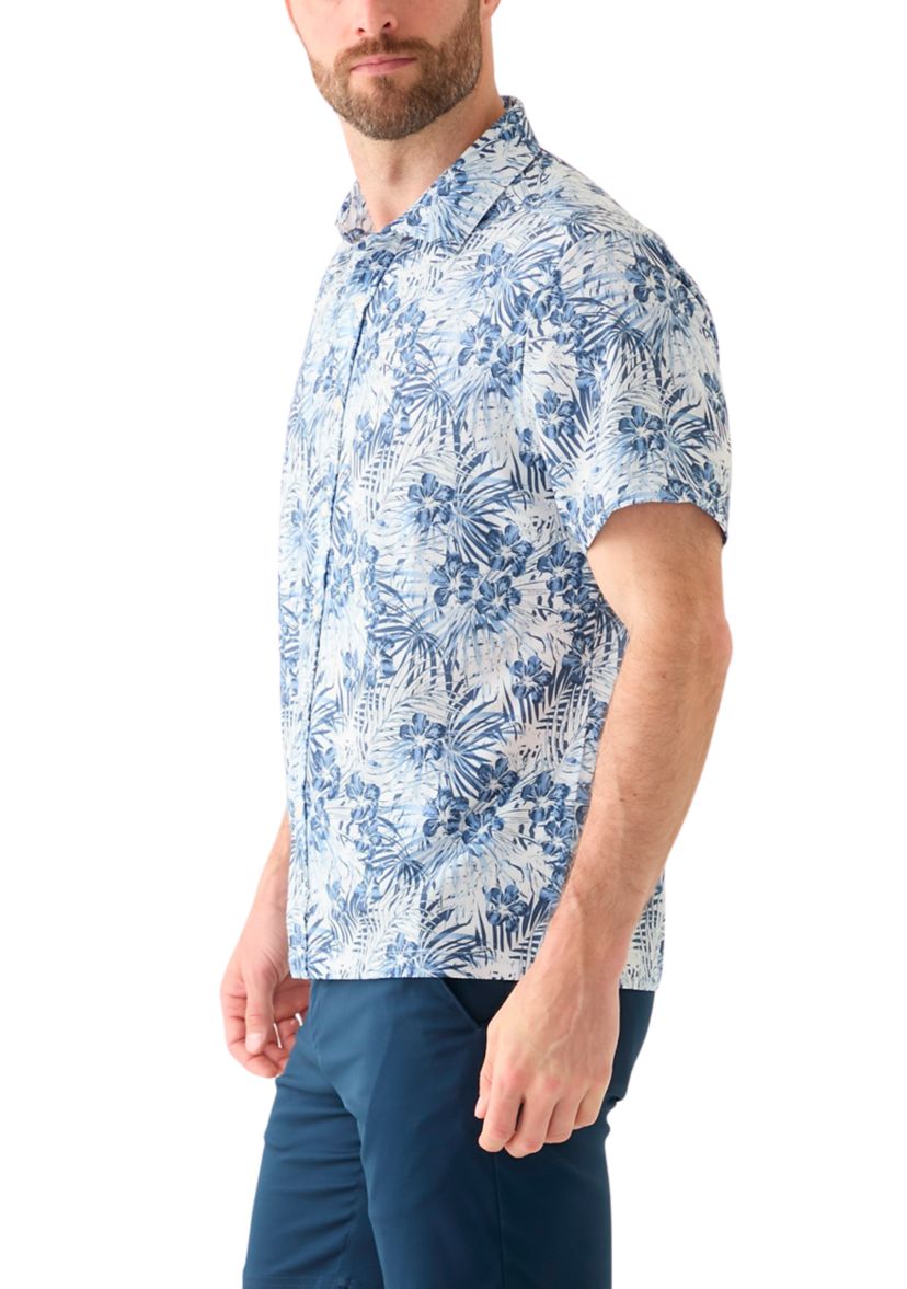 Mens Hibiscus Print Button Down Shirt